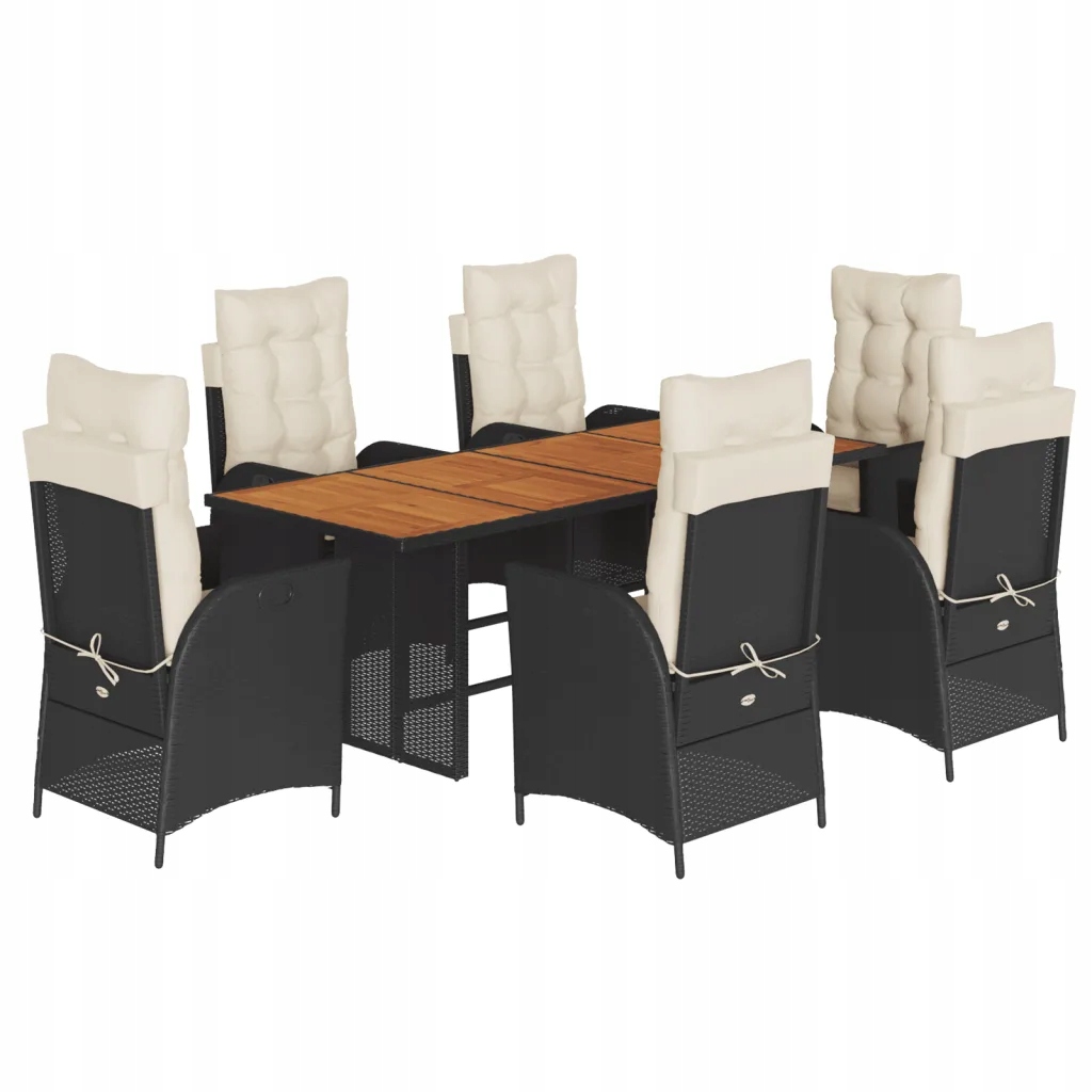Zahradní set z Pe ratanu: Stůl 190x80x74 cm, 6 židlí, černý