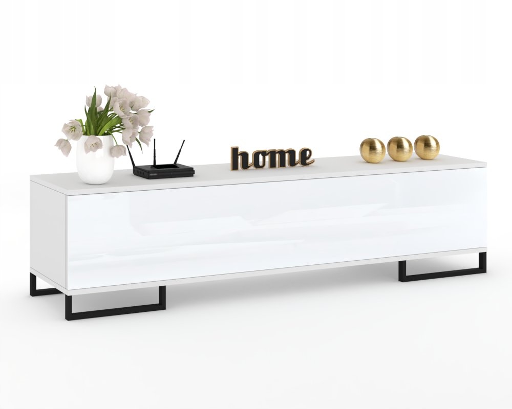 Stojící Rtv skříňka Horizontální komoda do obývacího pokoje Pawlacz Simply Bílý Lesk 140