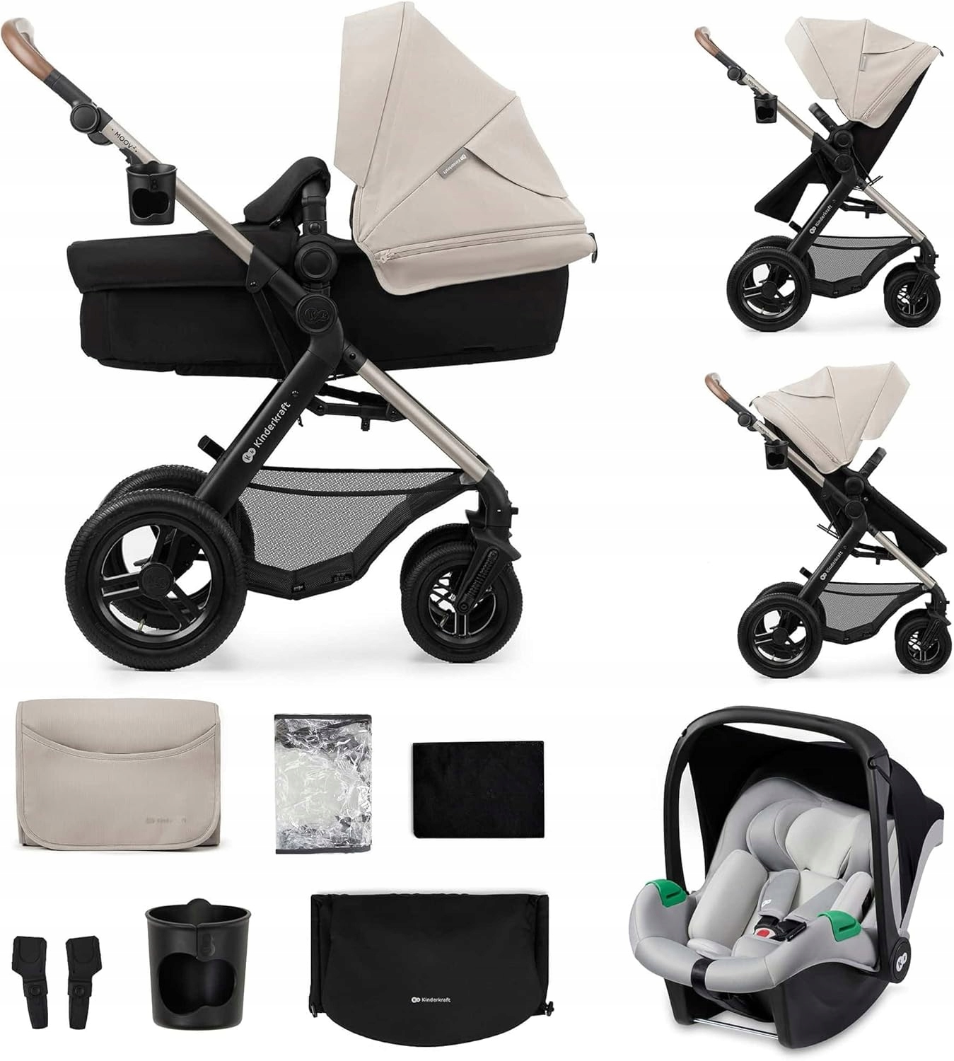 Wózek Dziecięcy 3w1 Kinderkraft Moov 2 Air Fotelik Wielofunkcyjny Szary