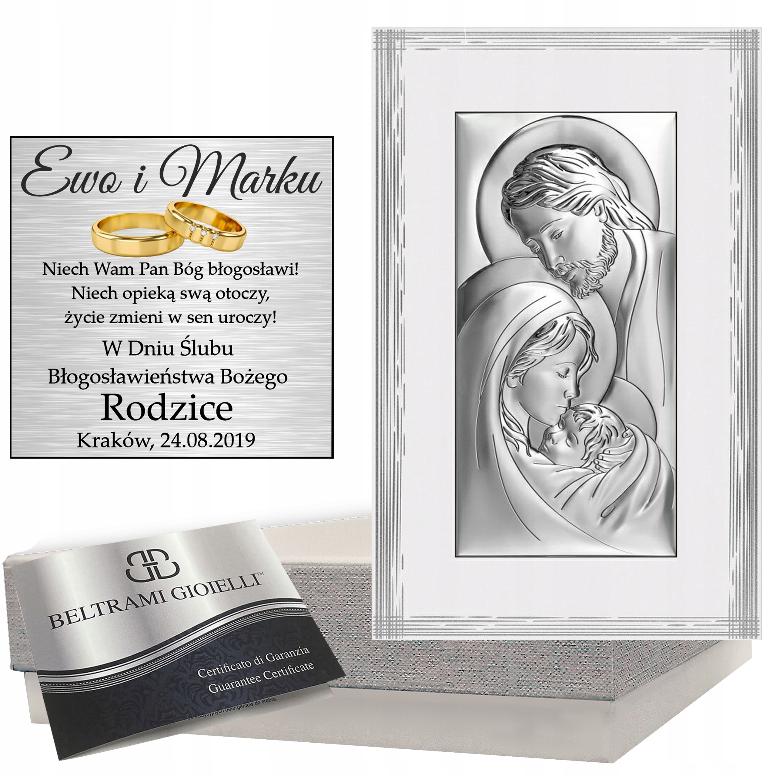 Stříbrný obraz Svatá rodina dárek Křest Svatba Přijímání Památka křtu