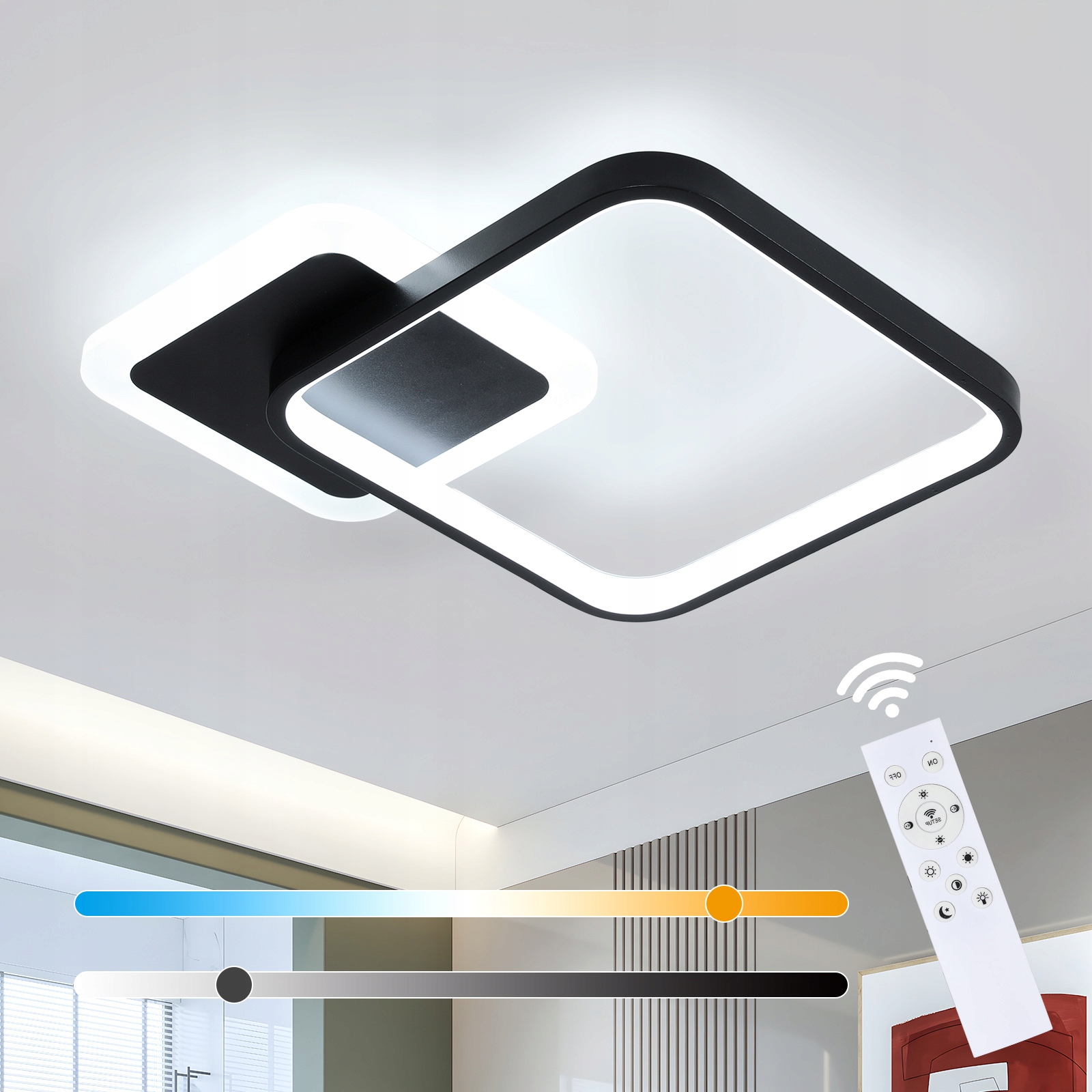 Stmívatelné Led Stropní Svítidlo Závěsné Černé S Dálkovým Ovládáním Čtvercové Do Obývacího Pokoje