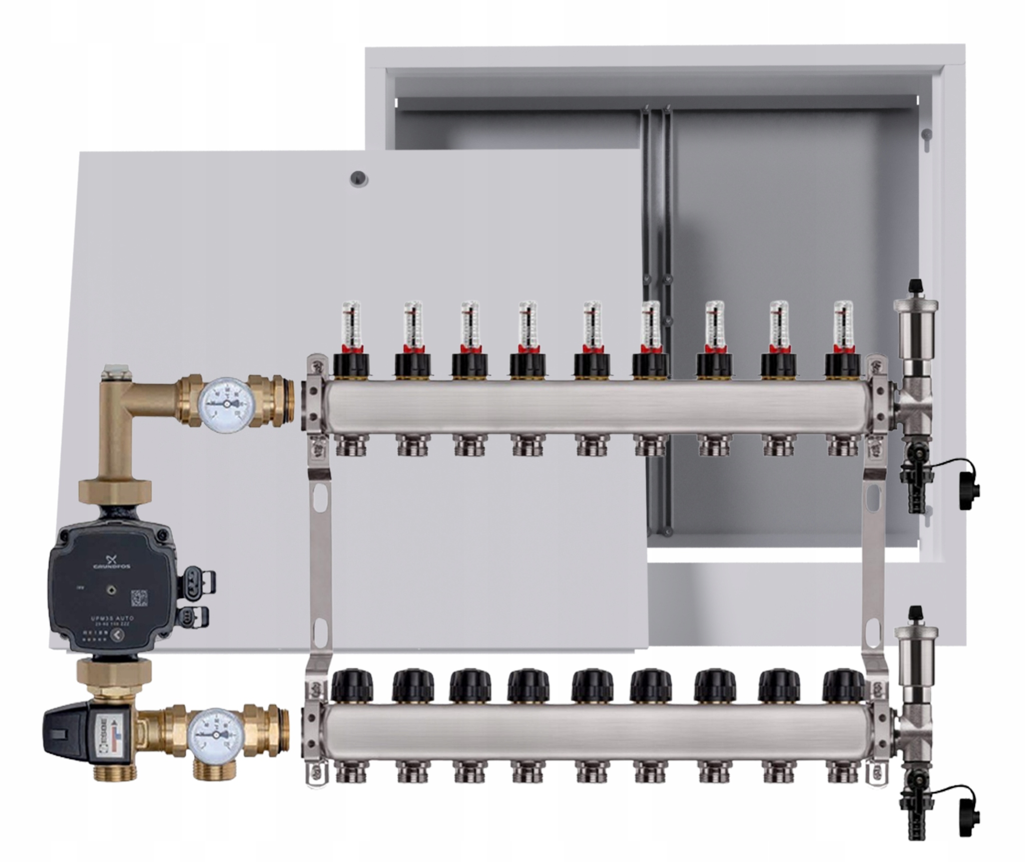 Nerezový rozdělovač pro podlahu 9, nástěnný box Pumpa Grundfos