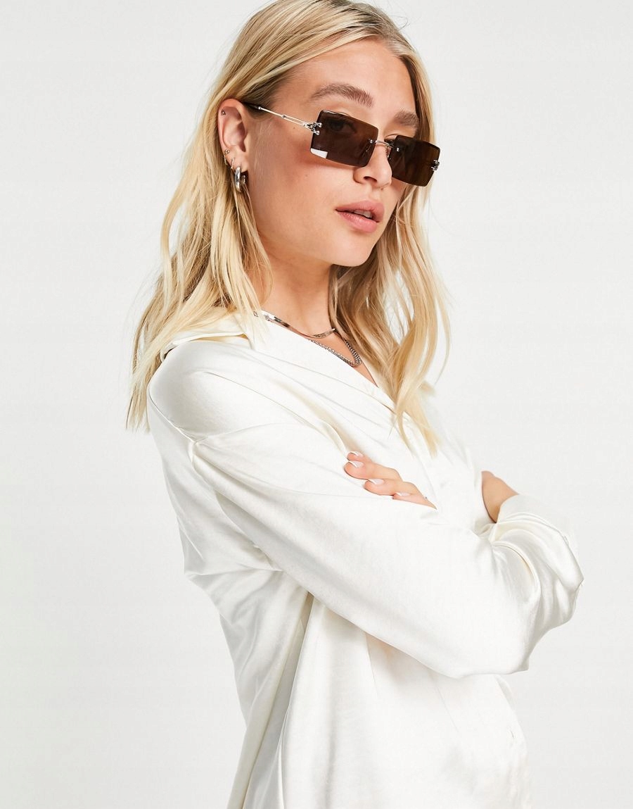 4TH RECKLES TALL SATYNOWA KOSZULA OVERSIZED L 2VAK Rękaw długi rękaw