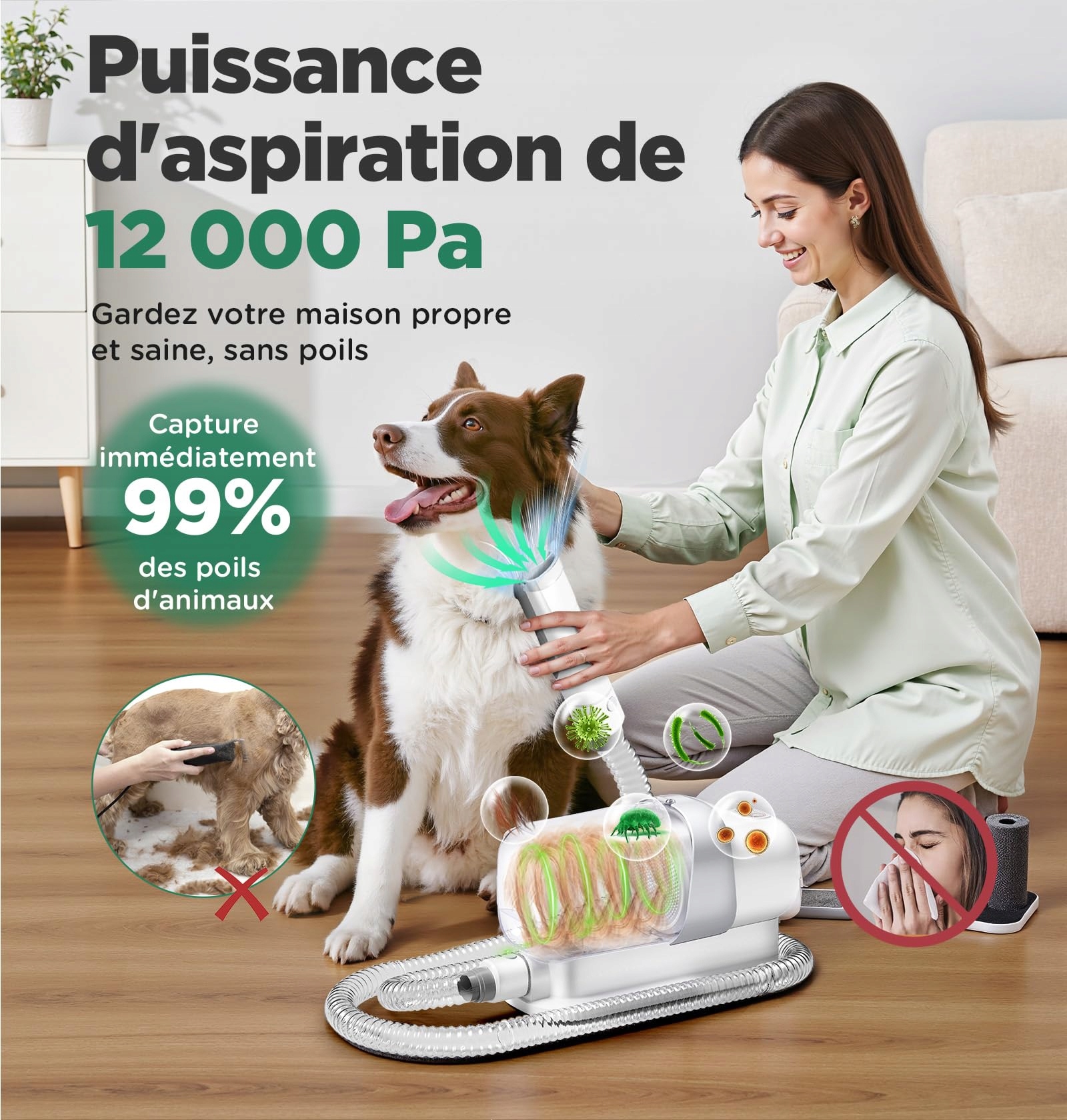 GIMARS Maszynka Do Strzyżenia Zwierząt Z Odkurzaczem 12000kPa Cicha — miniatura 3