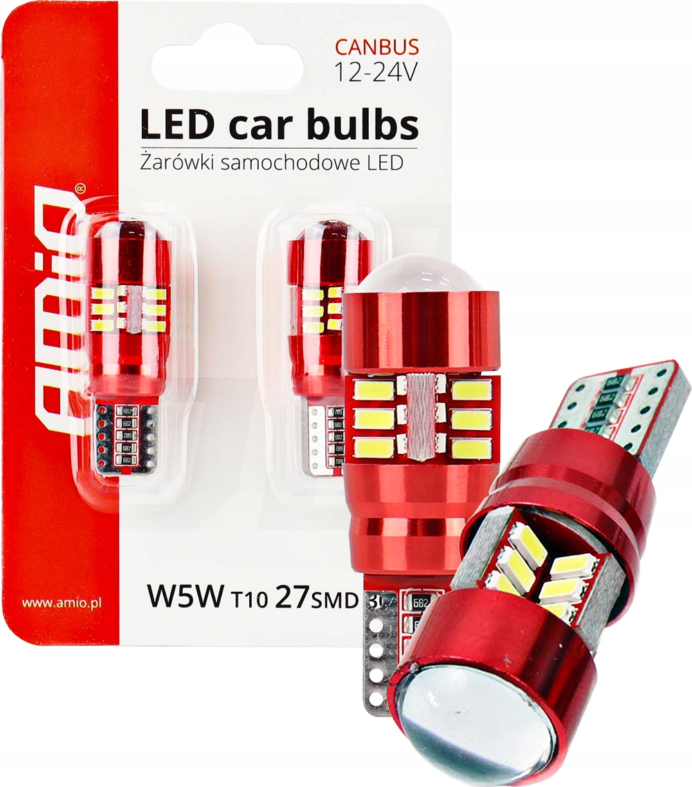 2X Żarówki W5W Led Białe Postojówki Soczewka Canbus 27SMD 3014 T10e 12V 24V