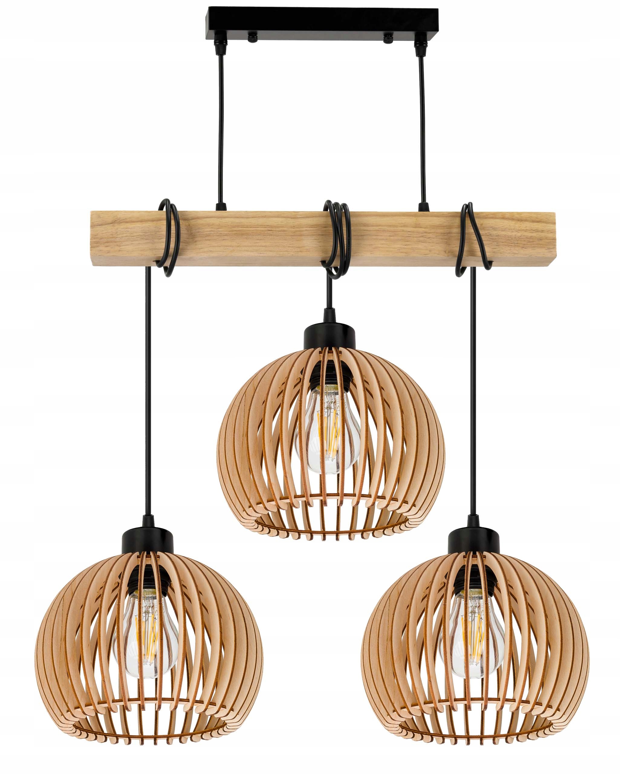 Dřevěná závěsná stropní lampa Lustr Zwis Loft Kula Dřevo E27