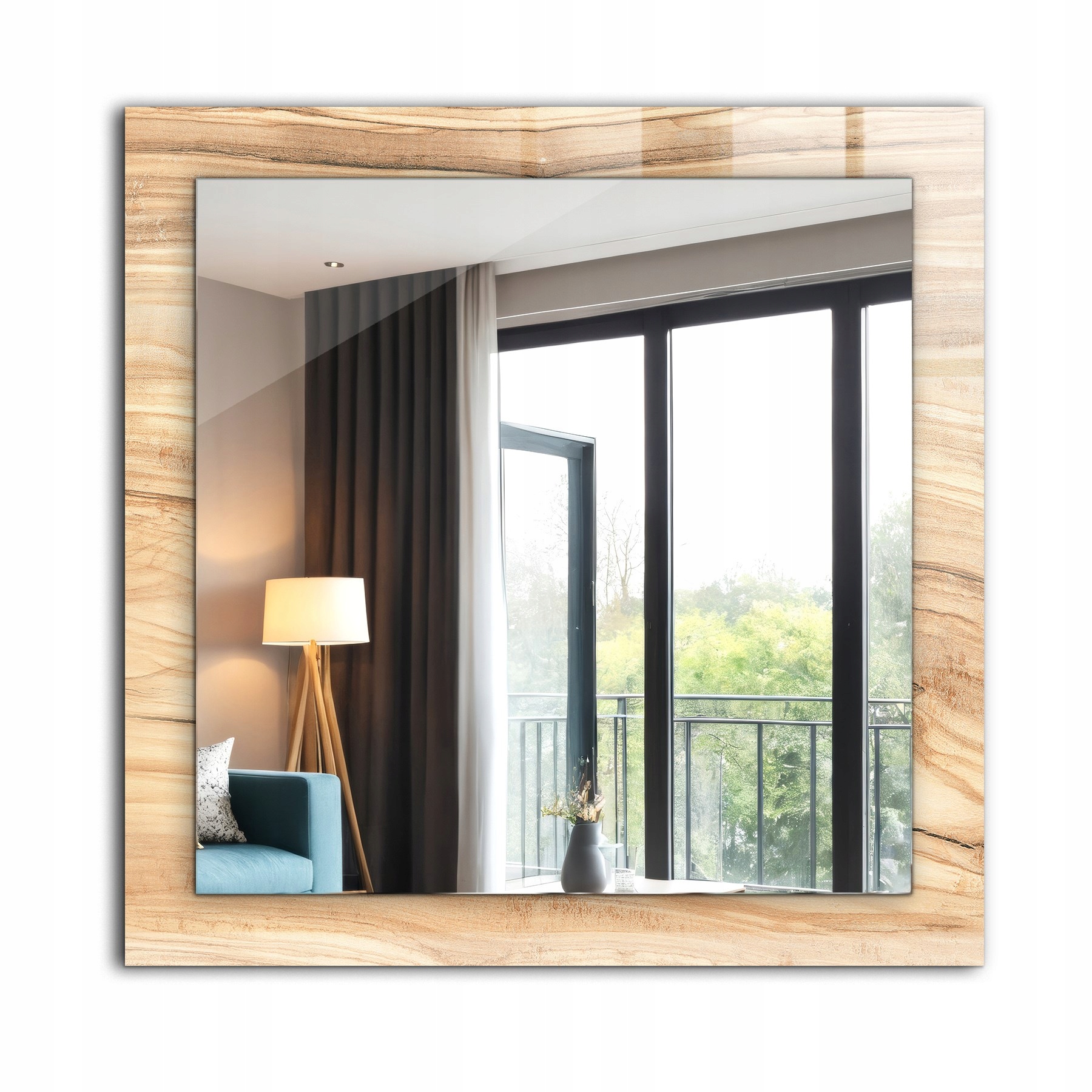 Dekorativní designové zrcadlo závěsné loft Dřevo sloje textura 60x60 cm