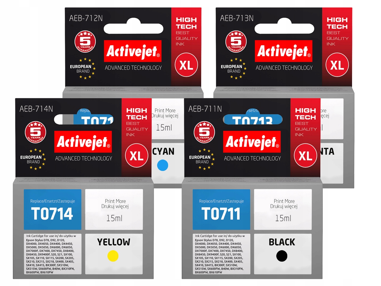 KOMPLET EPSON T0715 T0711 T0712 T0713 ACTIVEJET Producent ActiveJet