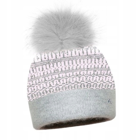 Dámská Čepice s bambulkou, Přírodní Mýval, Angorské Flitry, pl