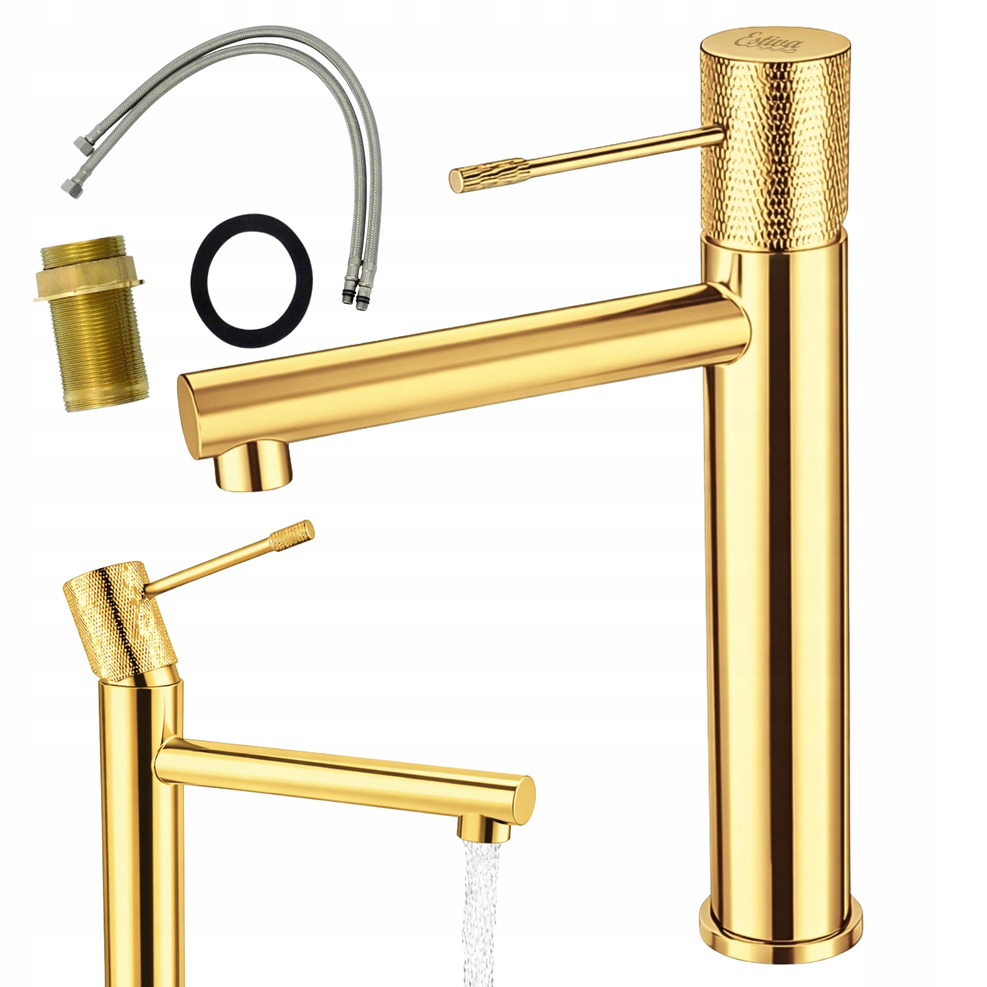 Bateria Umywalkowa Nablatowa Stojąca Wysoka 30 Złota na blat Estiva Rinda