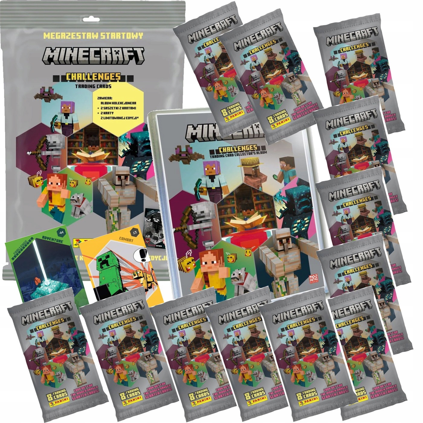 MEGAZESTAW startowy MINECRAFT Challenges + 10 Saszetek | 98 KART