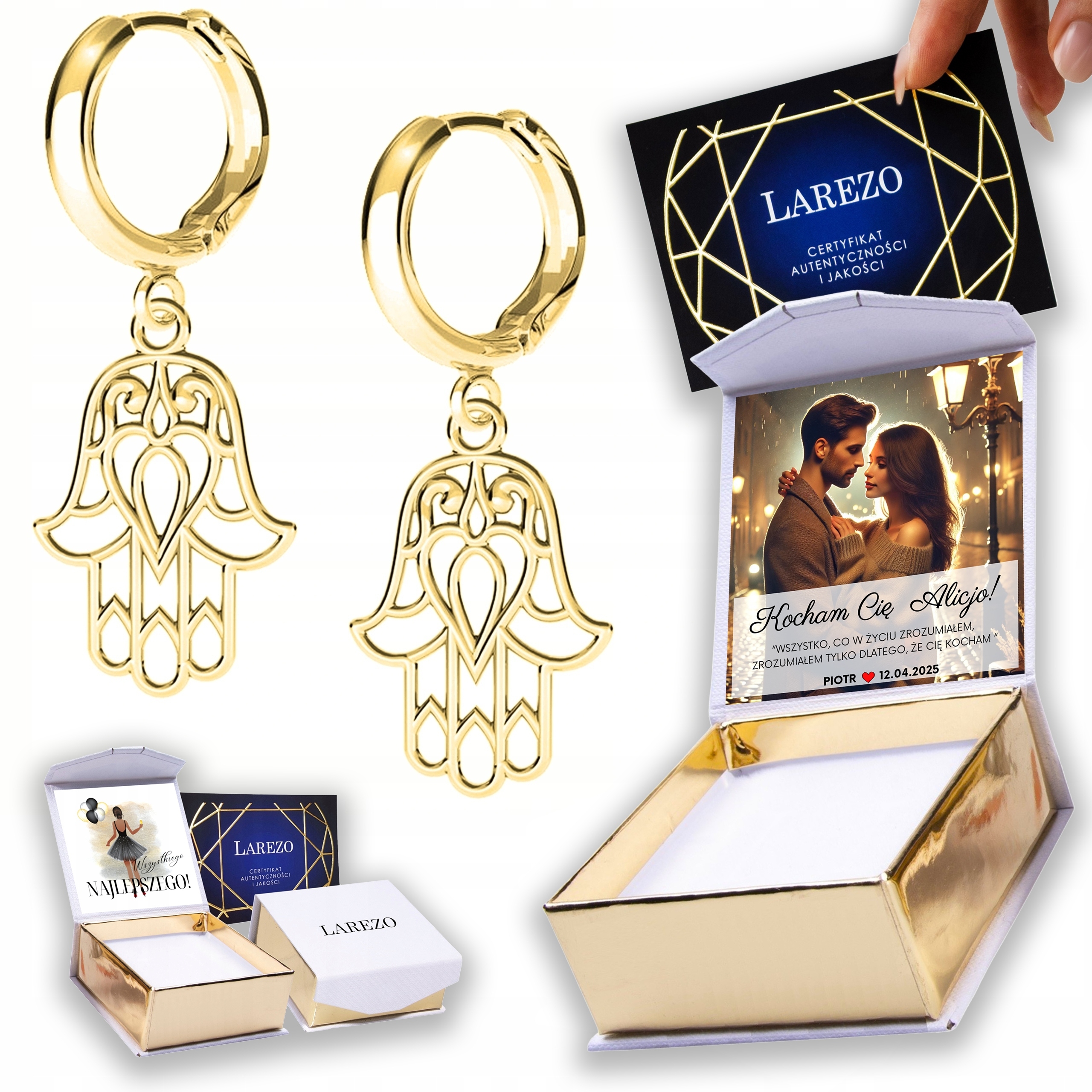 Zlaté Náušnice 925 Ruce Prozřetelnosti Ažurové Závěsné Hands Print