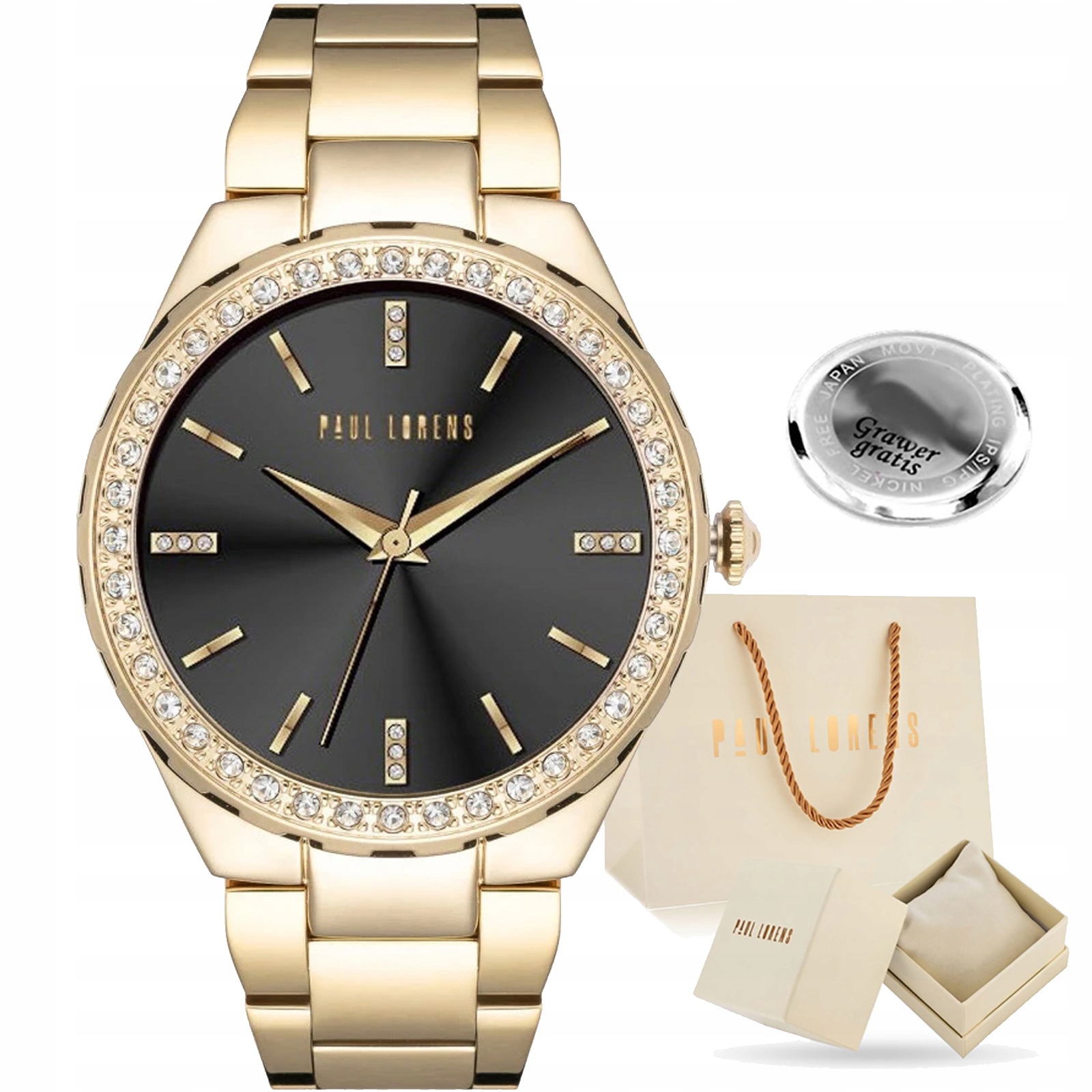 Dámské hodinky Paul Lorens Carmen zlaté zirkony Elegantní s gravírováním