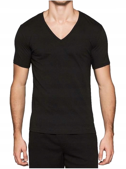 Calvin Klein Męski Czarny T-Shirt Duży Dekolt Black V-Neck Ck Tee XL