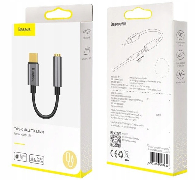 Adapter Baseus L54 USB-C Typ-C mini-jack 3.5mm DAC Długość przewodu 0.09 m
