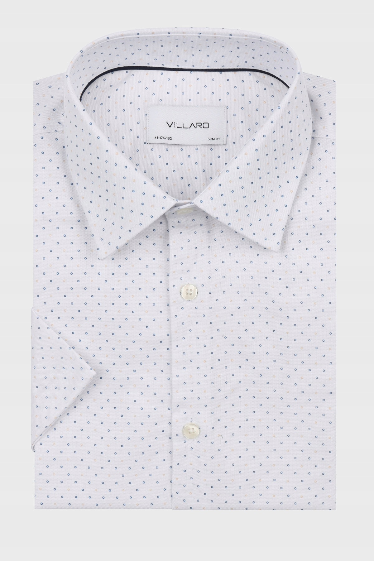 Bílá košile s drobnými kroužky krátký rukáv 40-176/182 Slim Fit
