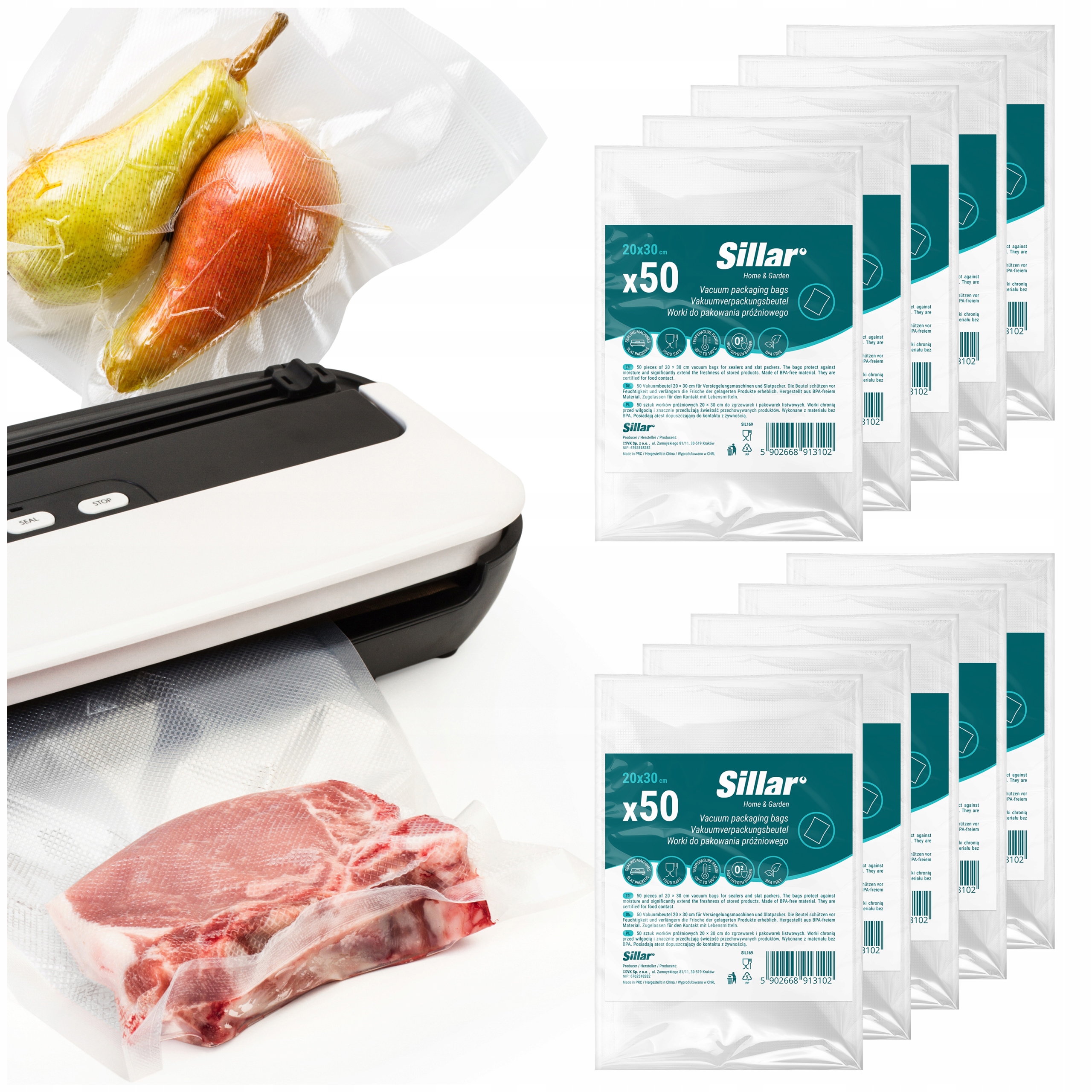 Silné Vroubkované sáčky pro vakuové balení potravin 500ks 20x30cm