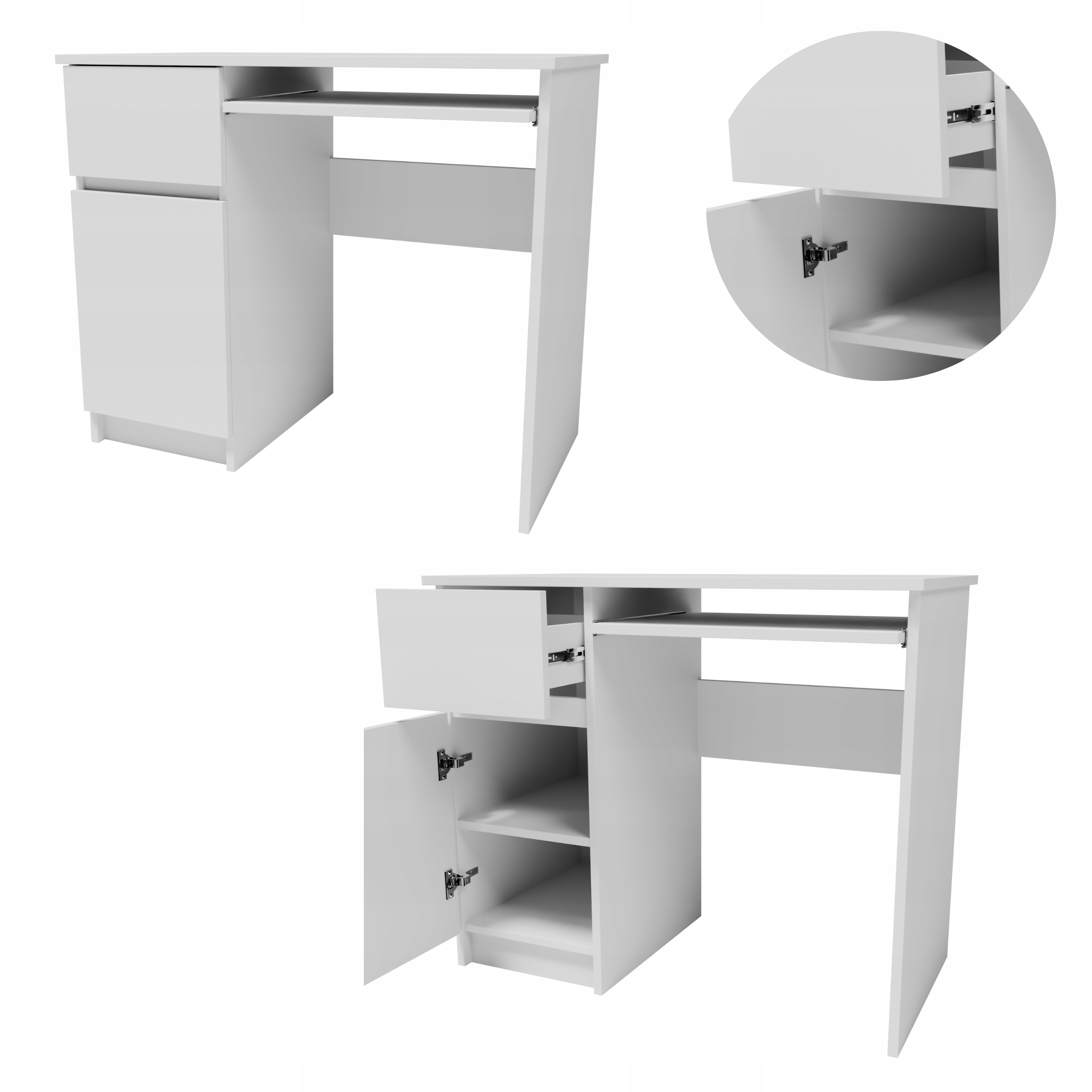 Psací stůl PIK90LEBIA bílý Levý 90 cm počítačové funkční zásuvky police