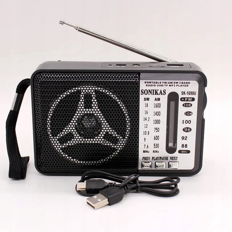 RADIO PRZENOŚNE FM AKUMULATOR USB SD TF R20 MOCNE BUDOWLANE CZYTNIK KART Kolor czarny