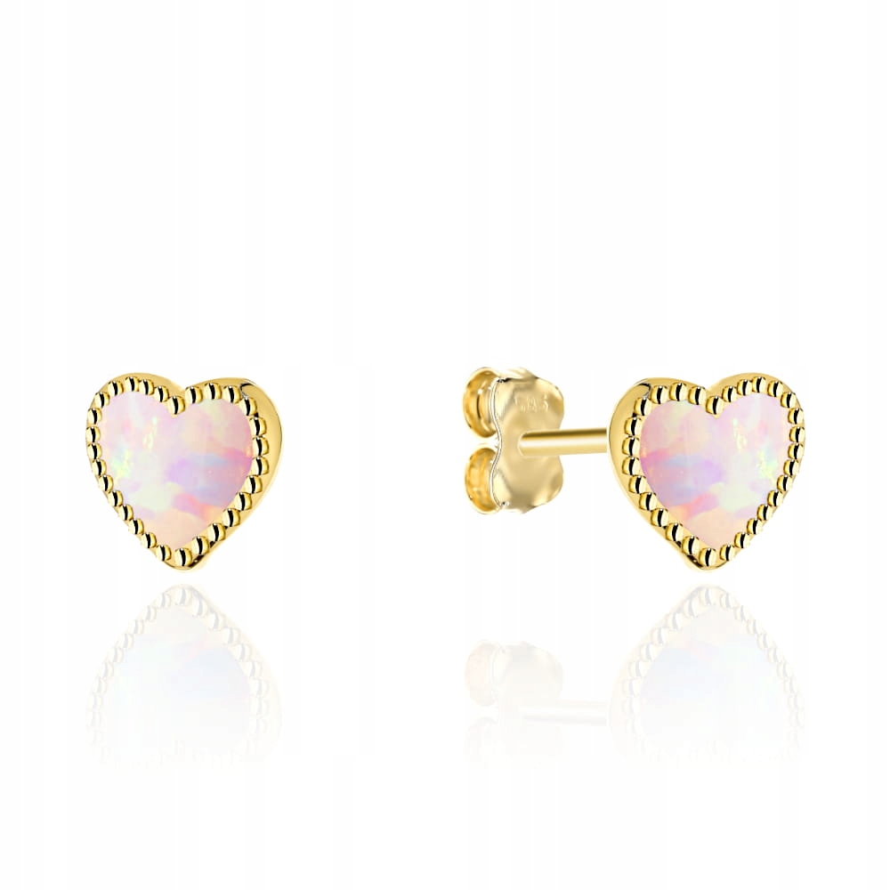 Jemné náušnice srdíčka ze zlata 585 s růžovým opalitem na puzetce ze 14karátového zlata