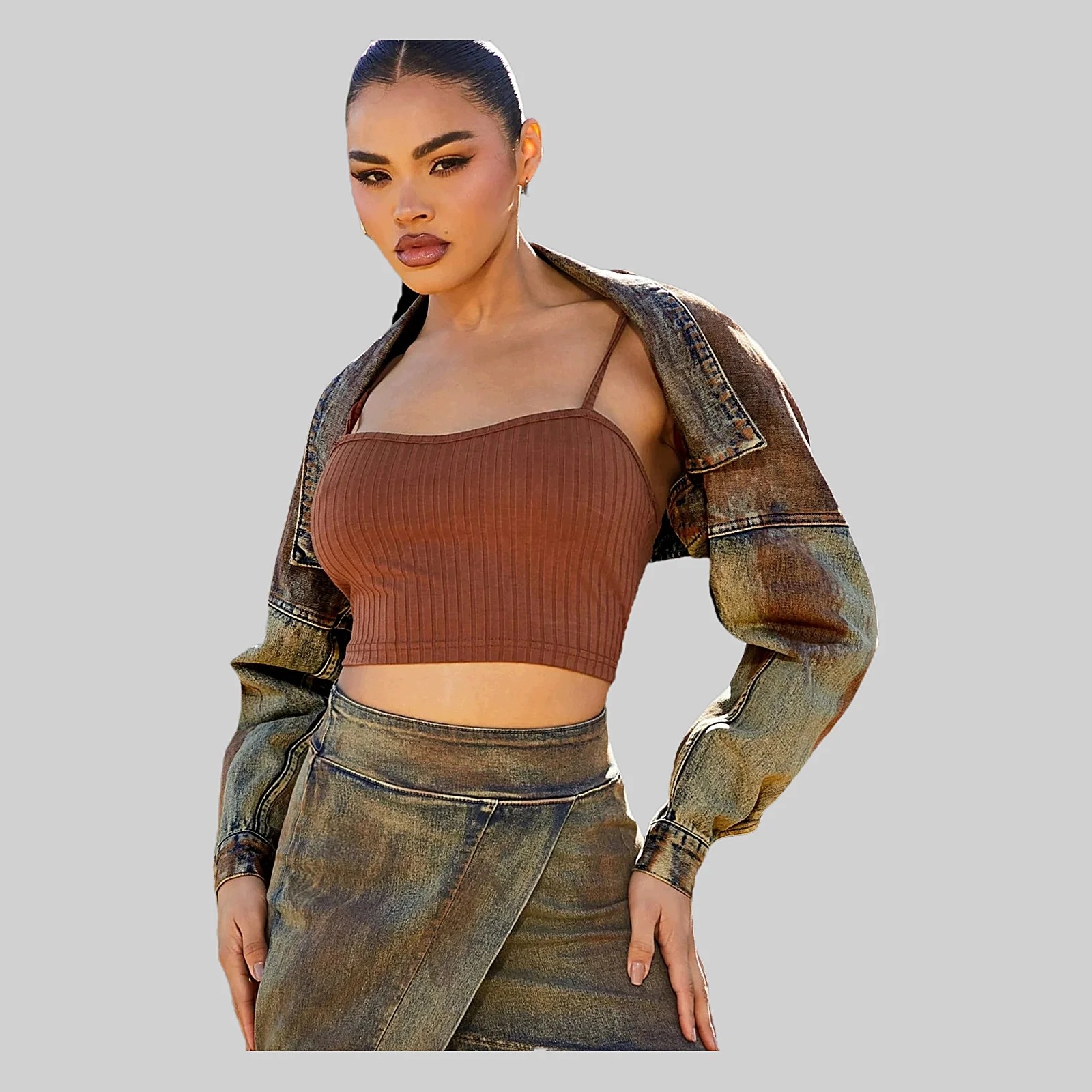 Džínová Bunda Typu bolero, stylová, s efektem Rzi casual XS34