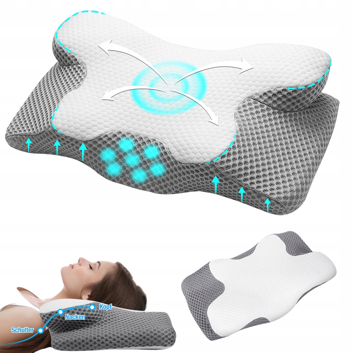 Poduszka Ortopedyczna Poduszka Szyjna Dla Osób Śpiących Na Boku Szary Biały