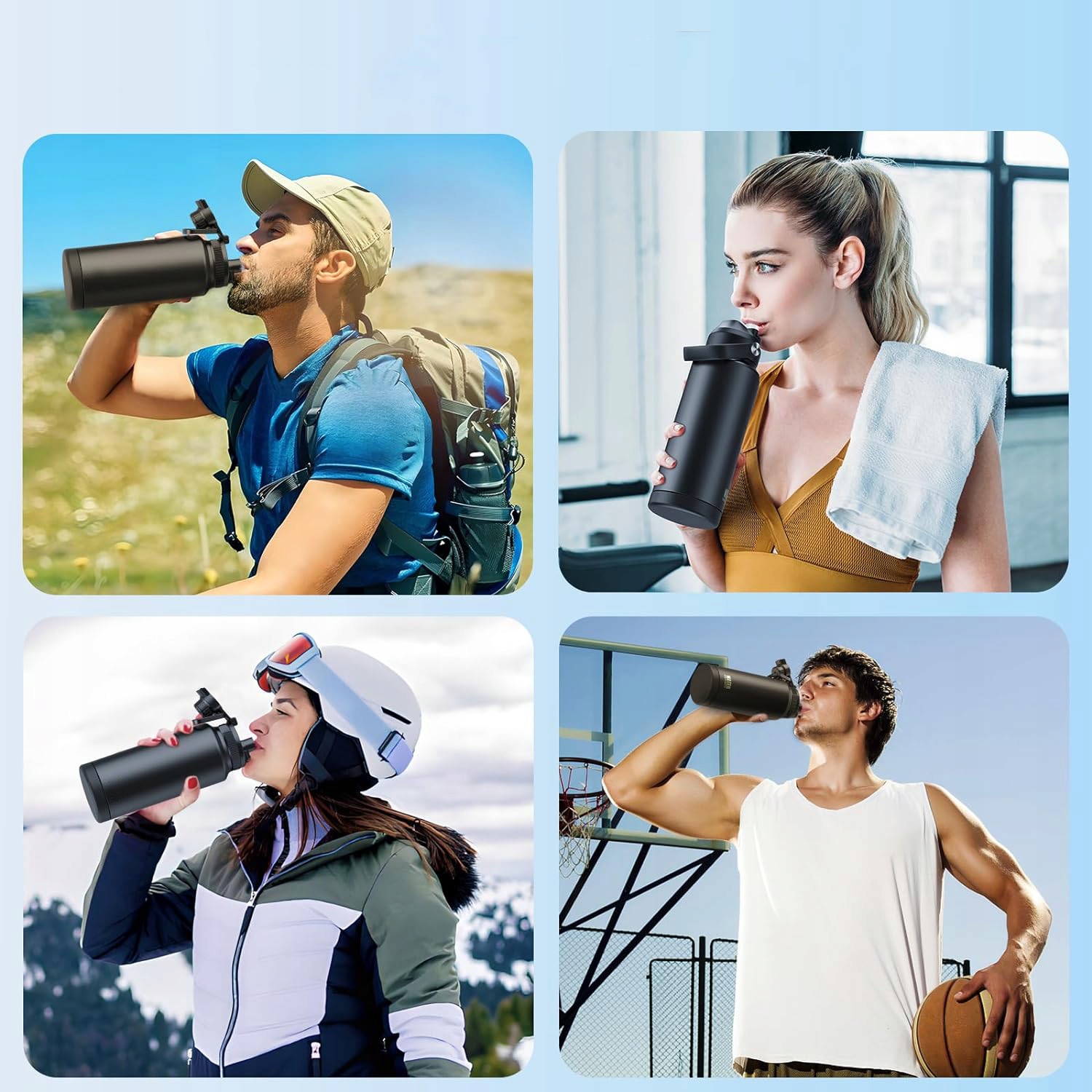 BUTELKA IZOLOWANA BUTELKA NA WODĘ 950ML, SPORTOWA BUTELKA DO PICIA Z SŁOMKĄ Maksymalne utrzymanie zimna do 24 h