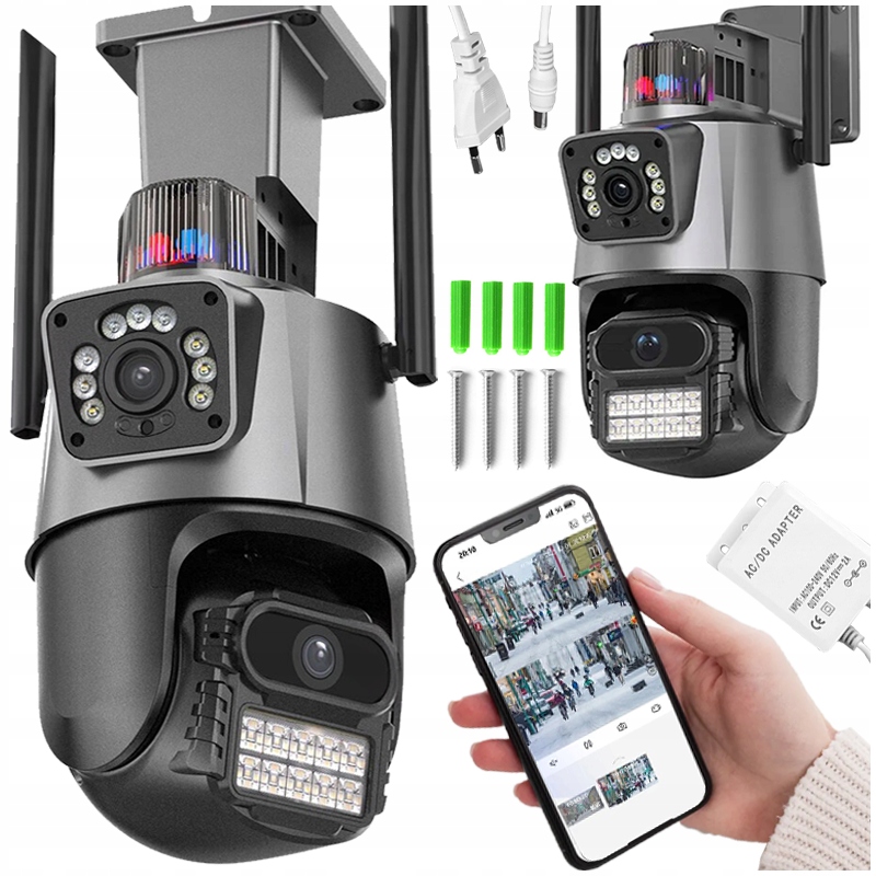 Ip kamera Hd Smart Venkovní otočná duální WiFi Alarm 2x3MP