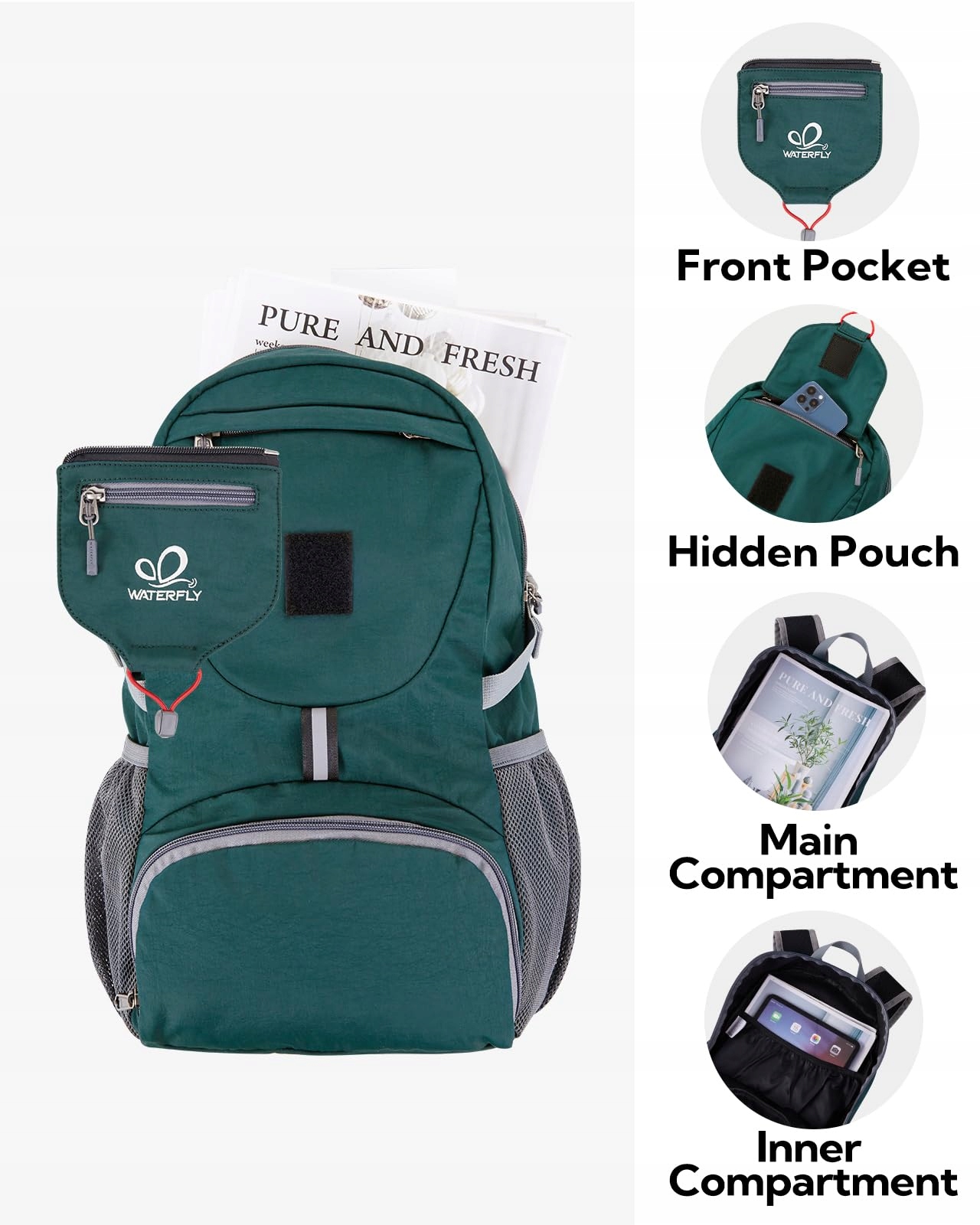 WATERFLY Ultralekki Składany Plecak 20L Turystyczny Trekkingowy Outdoor — miniatura 5