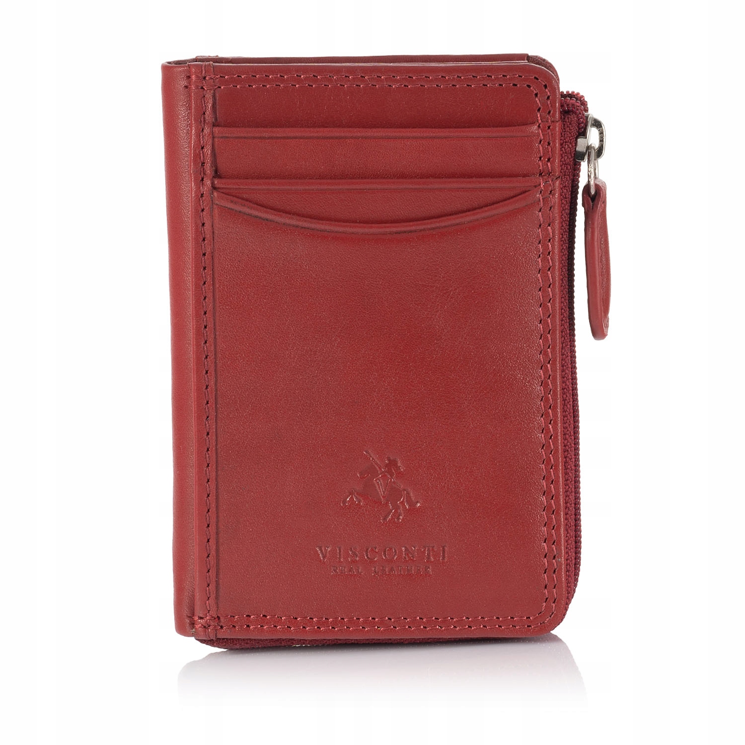 Skórzany portfelik na bilon i karty Visconti HT-4 czerwony