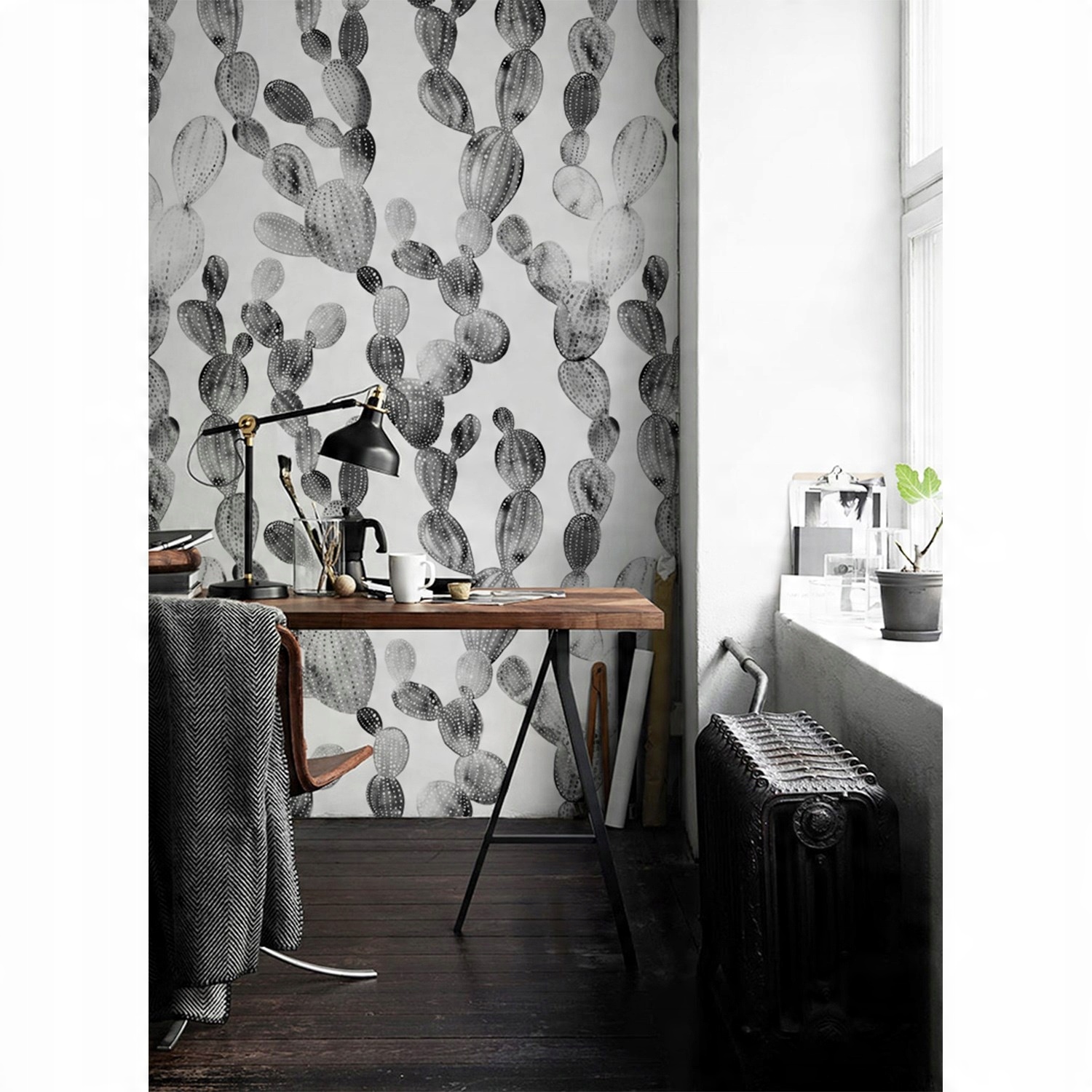 

Tapeta flizelina Kaktus czarno-białe boho 250x104