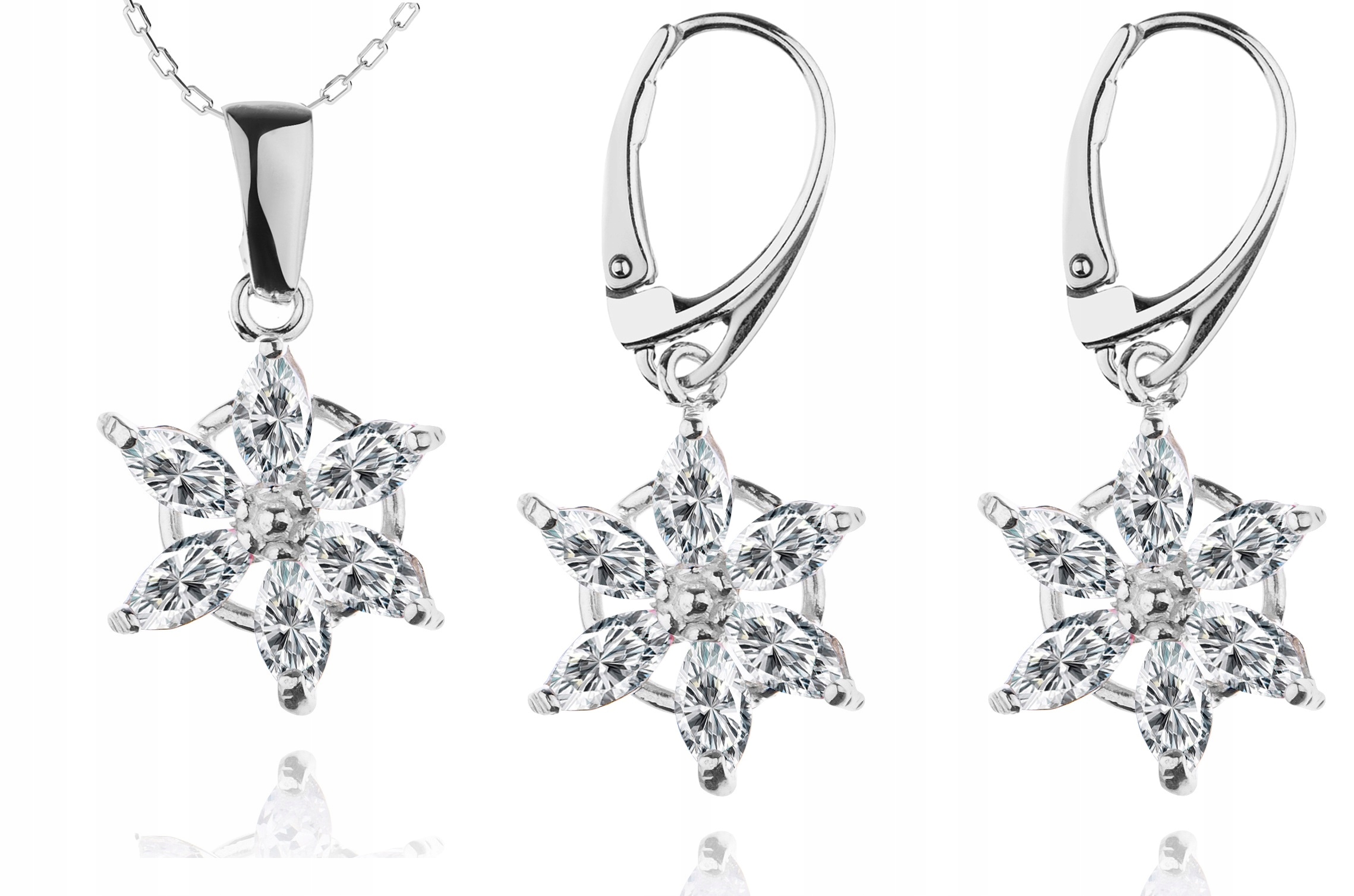 

Komplet Biżuterii Srebrne Kwiatki Cyrkoniami 925