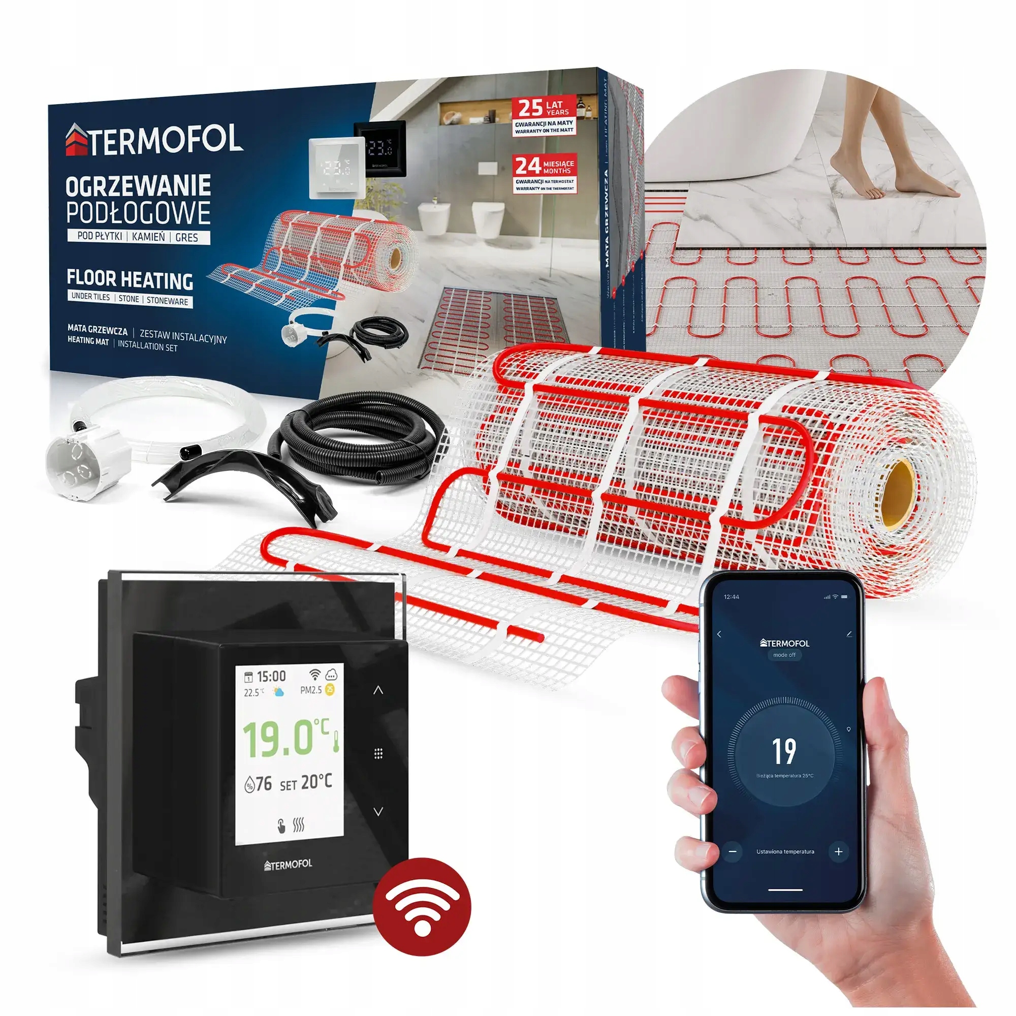 Vykurovacia Podložka Set s termoregulátorom 3m2 150W/m2 TF-H7 Black 50CM Wifi