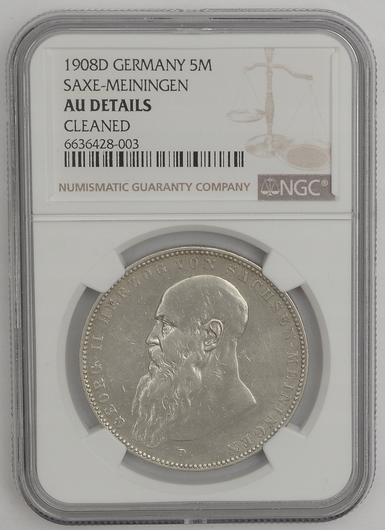 7.do.SAX.- MEININGEN, G.II, 5 MAREK 1908 D NGC AU
