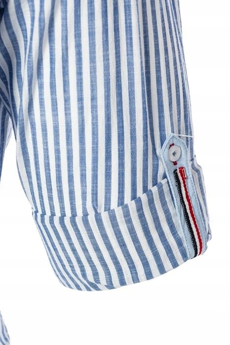 PRZEWIEWNA KOSZULA MĘSKA LNIANA LEN NIEBIESKIE PASKI - M Rozmiar M