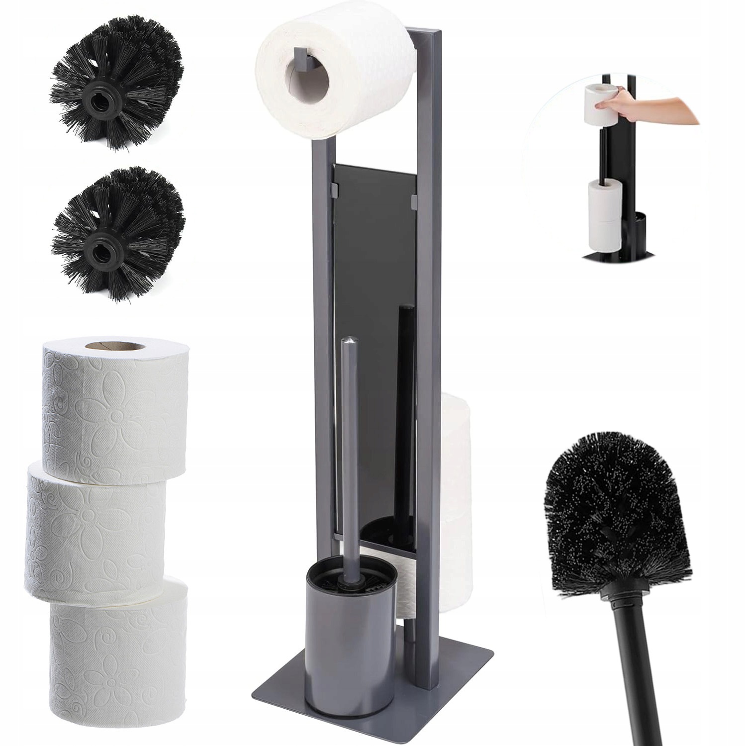 Stojan S Držákem Na Toaletní Papír Na Wc Rolky, Věšák, Černý Loft