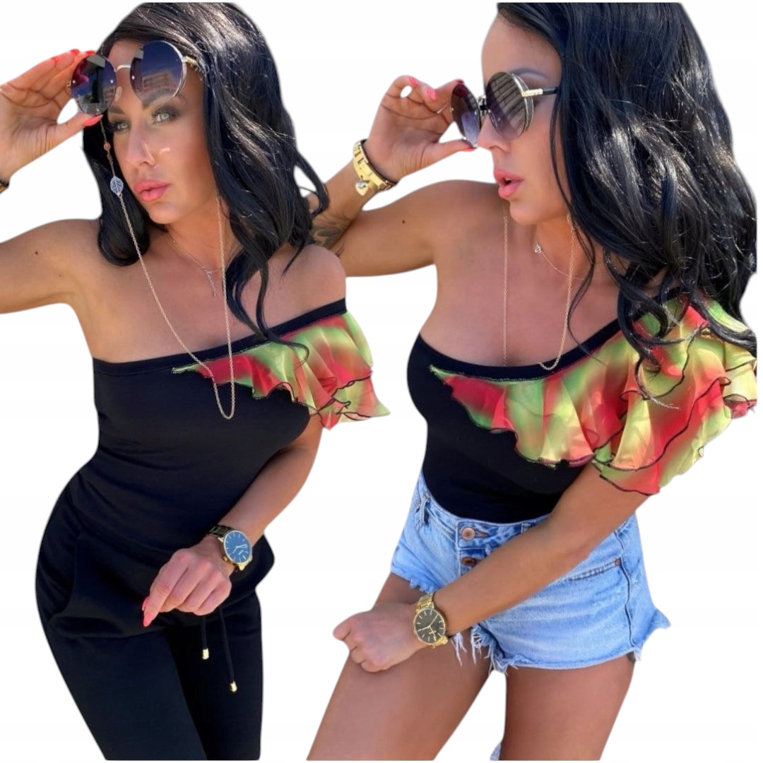 LipMar sexy letní barevná volánek španělská halenka jedno rameno M 38