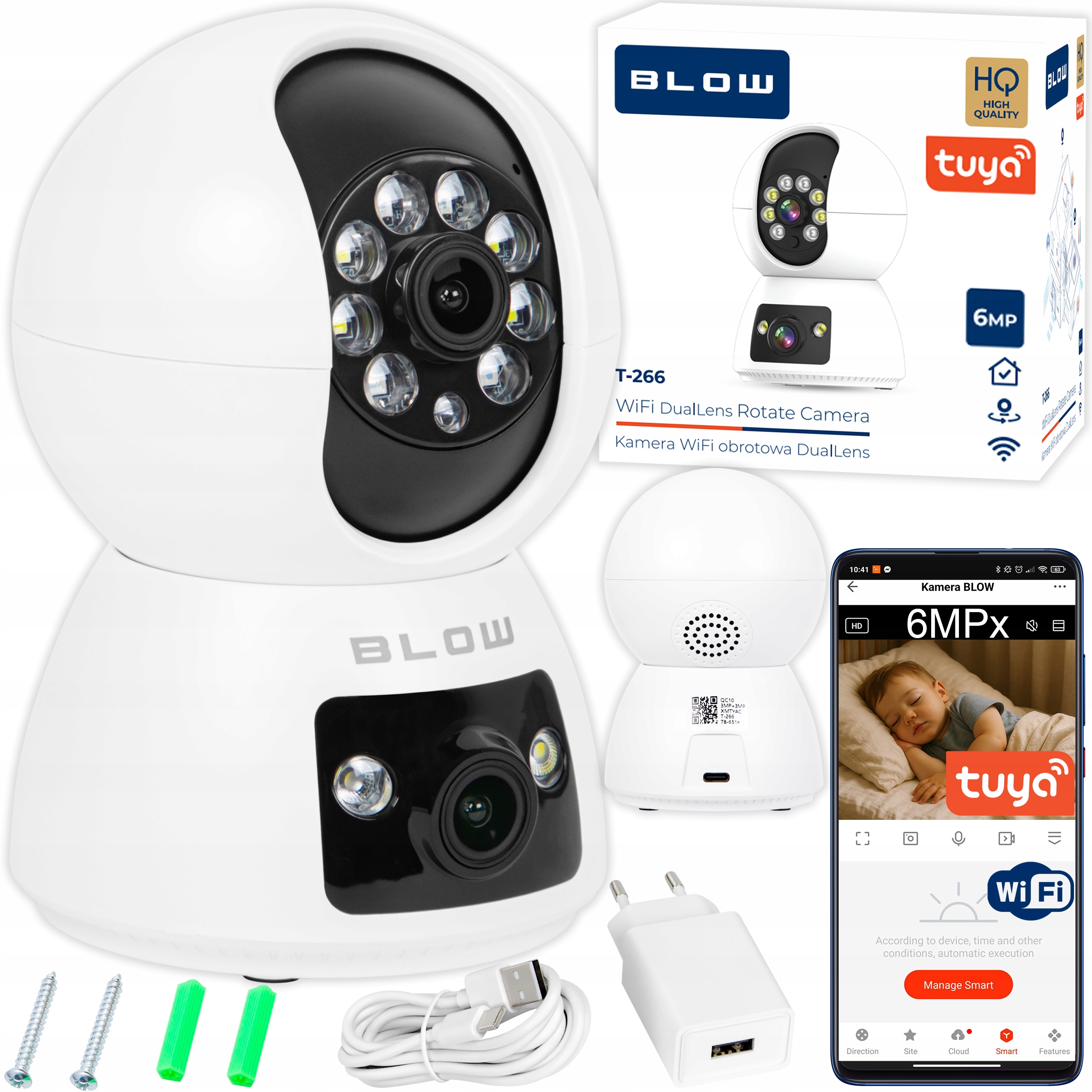 Kamera Niania Blow Monitor Oddechu Tuya Wifi 2x3MP Na Żywo Hd Ptz Smart