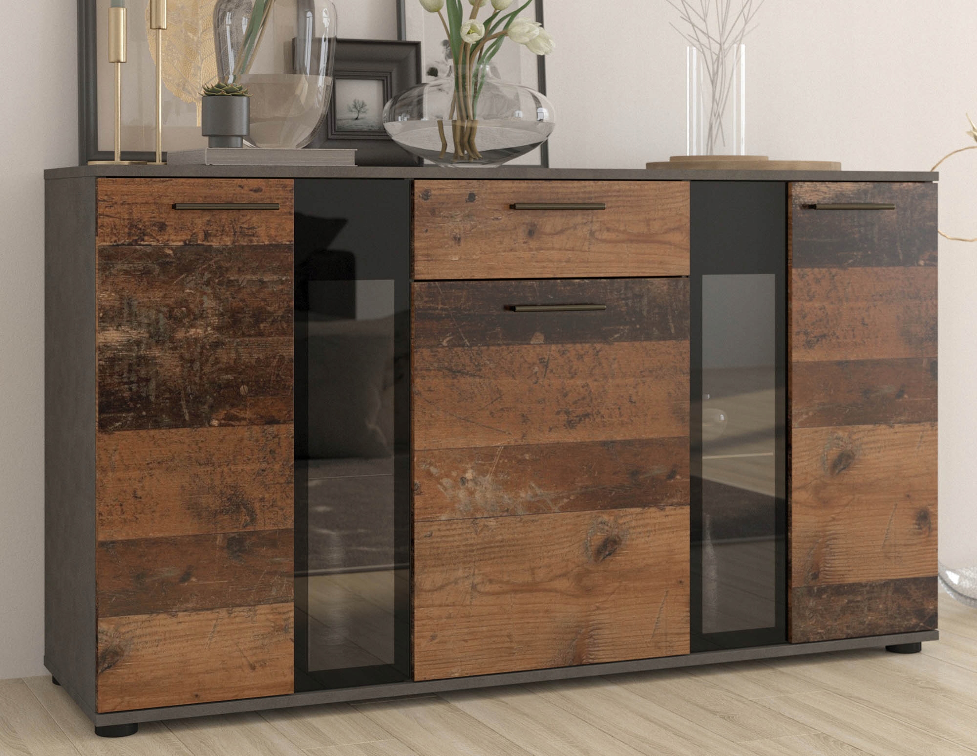 Komoda se 3 Dvířka Led Šuplík Salsa, Old Style/matera