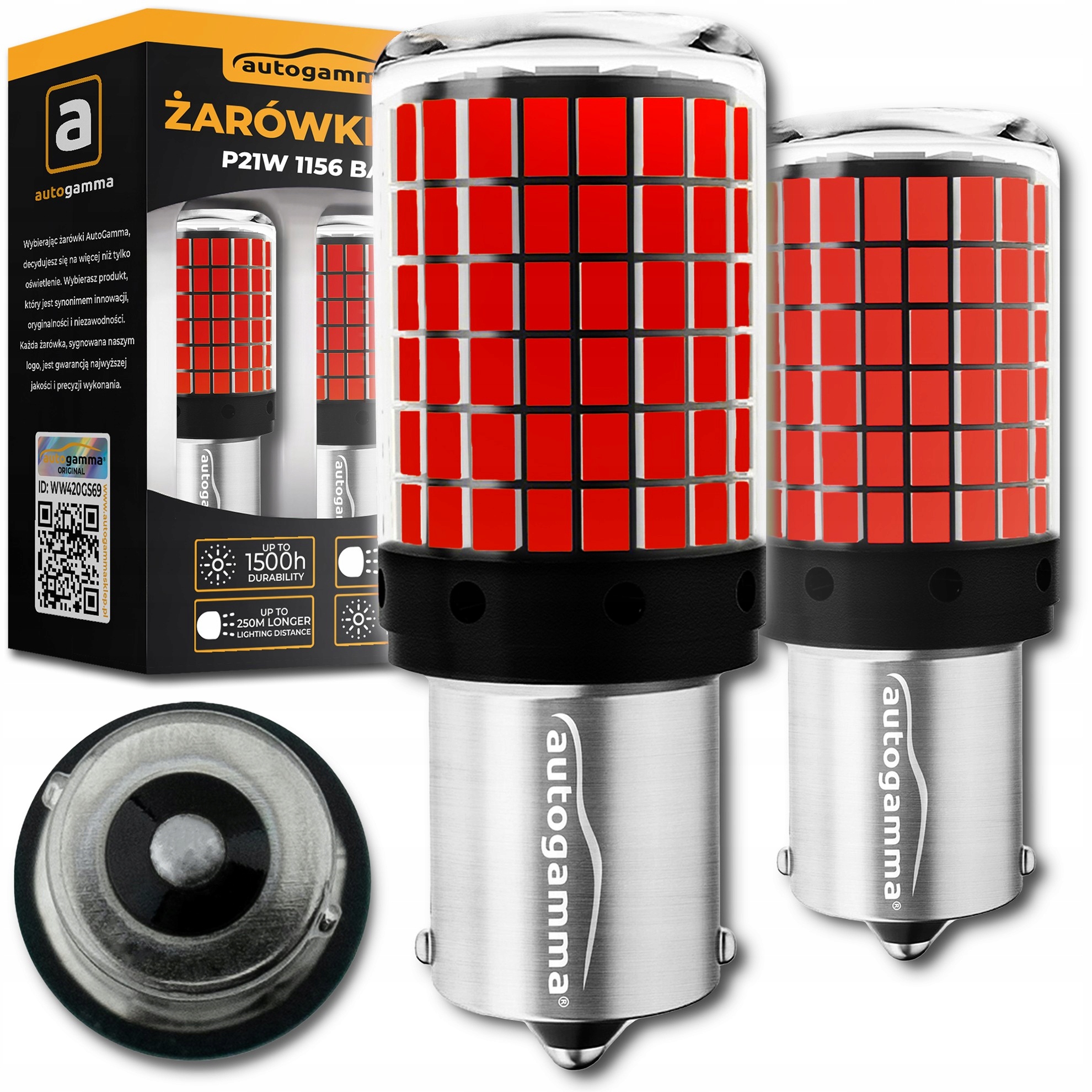 Żarówki P21W 1156 BA15S Led 144xLED Czerwona 2 szt.