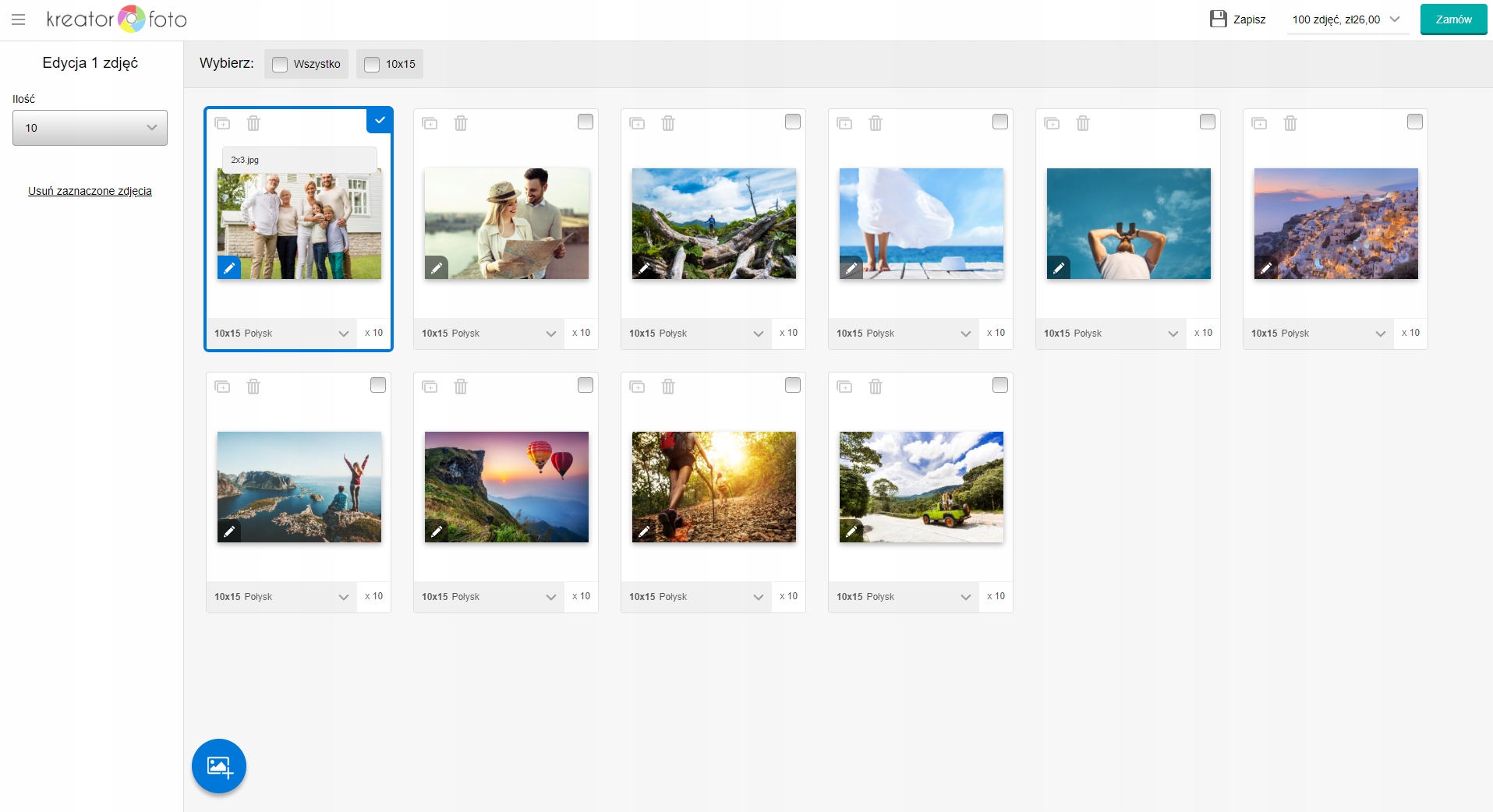 Odbitki ze zdjęć 10x15 cm 200 szt. GRATIS Poprawa Jakości REALIZACJA 24H Liczba zdjęć 200 szt.