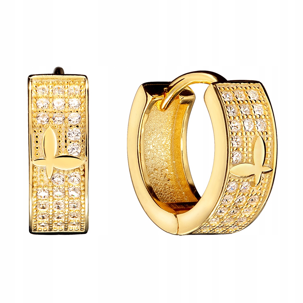 Kolczyki Pozłacane Kółka Koła Szerokie z Cyrkoniami Srebro 925 18K Sadva