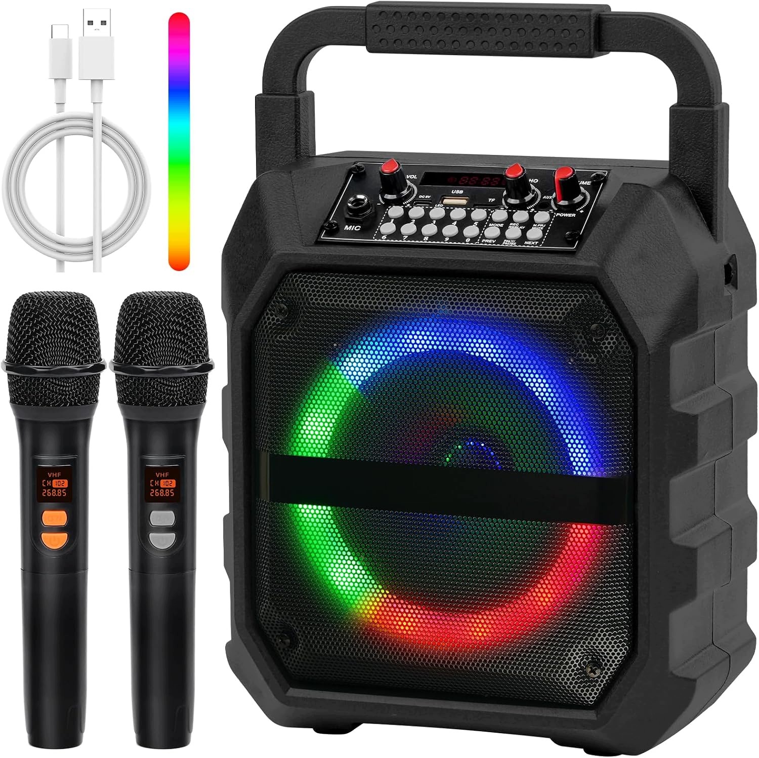 Přenosný bluetooth reproduktor Karaoke černý a 2x bezdrátový mikrofon