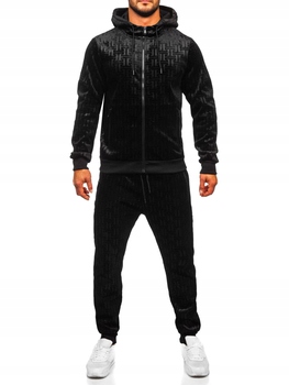 Dres Męski Komplet Dresowy Welurowy Czarny 3B113 DENLEY_2XL
