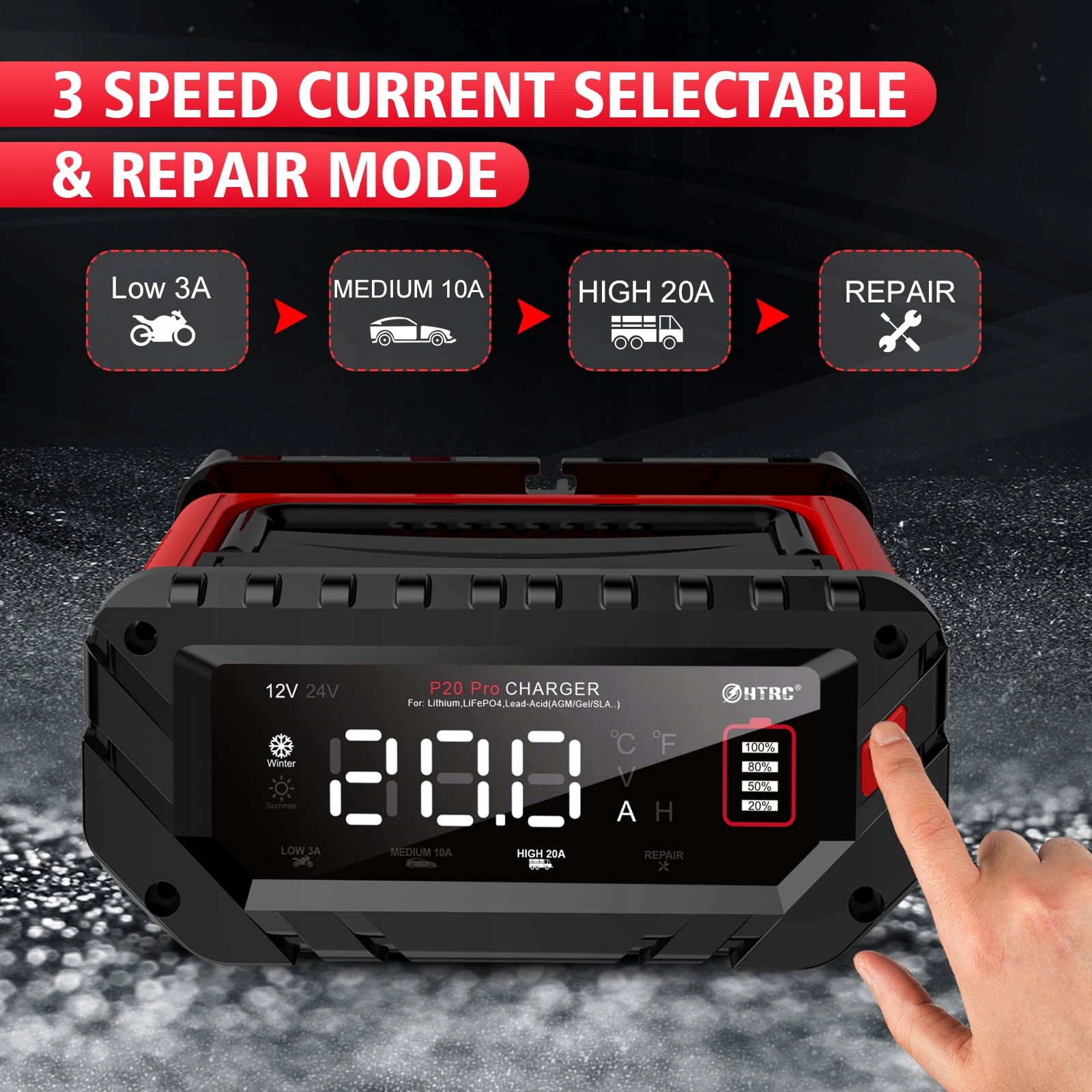 Ładowarka akumulatora P20PRO, standard EU, 12V24V, inteligentna naprawa Model XXI