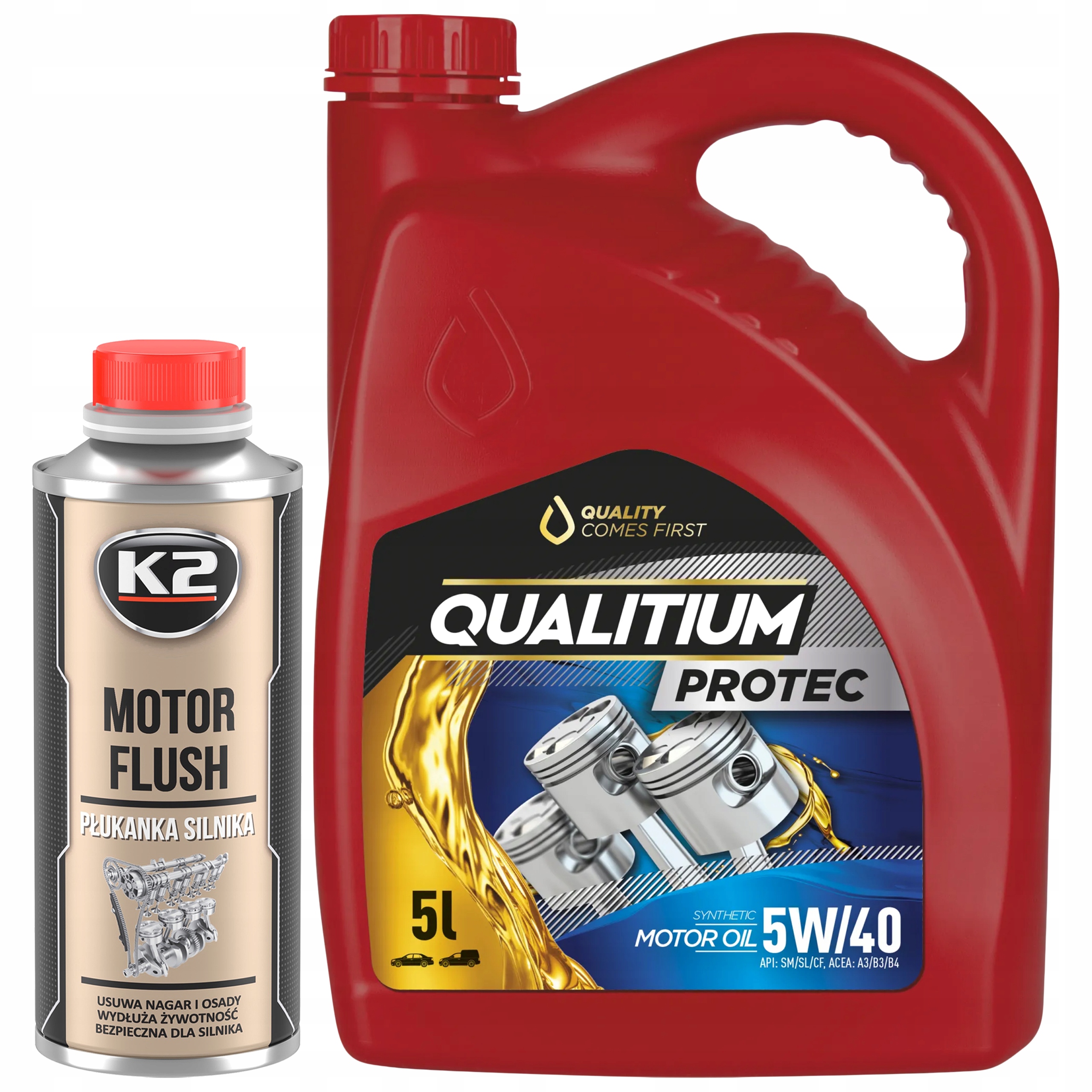 Olej syntetyczny Qualitium Protec 5 l 5W-40 Płukanka silnika K2 250ml