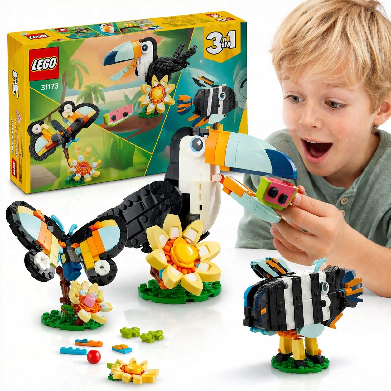 Lego Creator Zestaw 3 W 1 Dzikie Zwierzęta Tropikalny Tukan Motyl Rybka