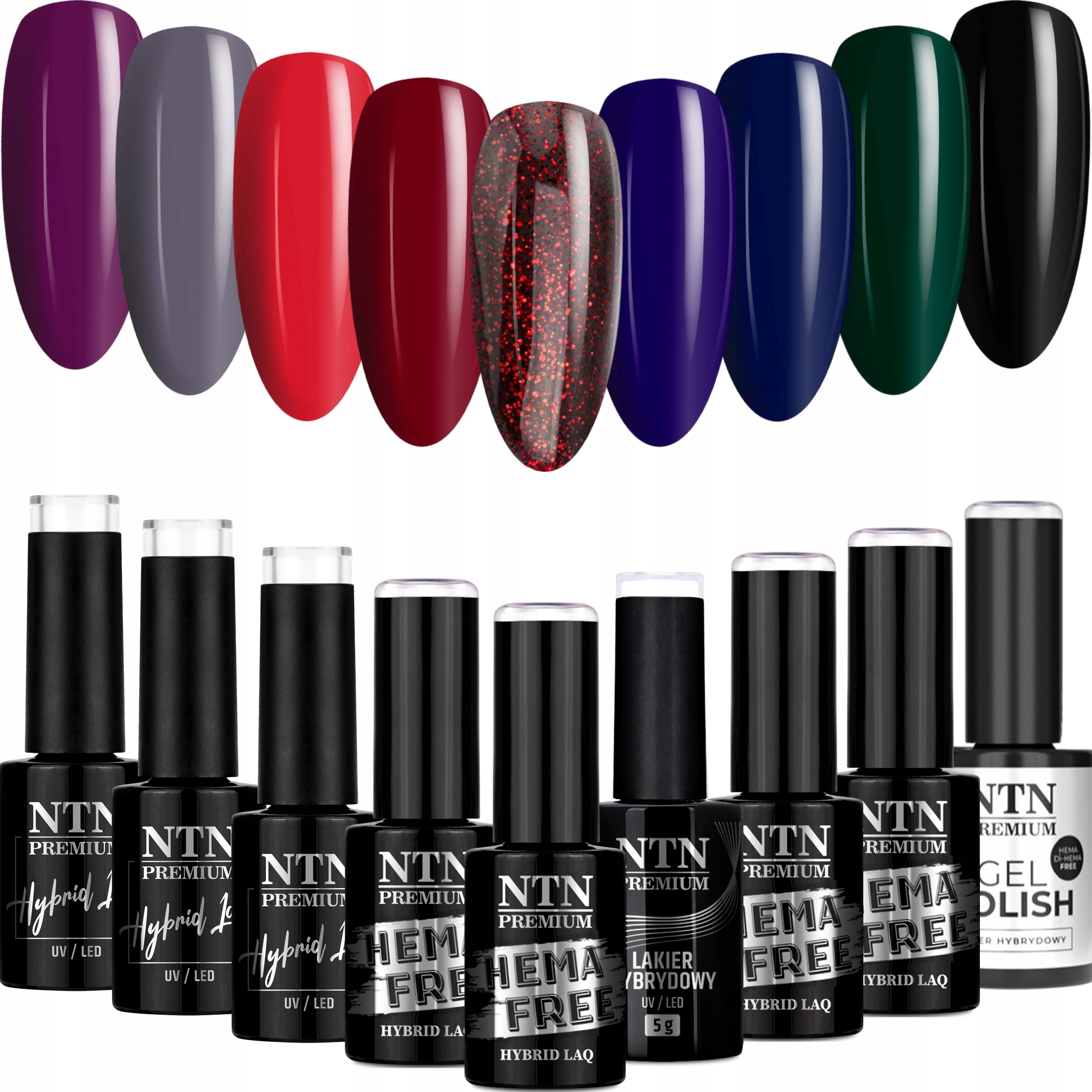9x Lakier Hybrydowy Ntn 5g After Midnight Collection Zestaw 9w1