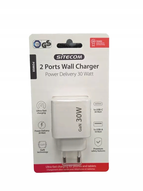 Szybka Ładowarka 2PORTY Sitecom 30W biała
