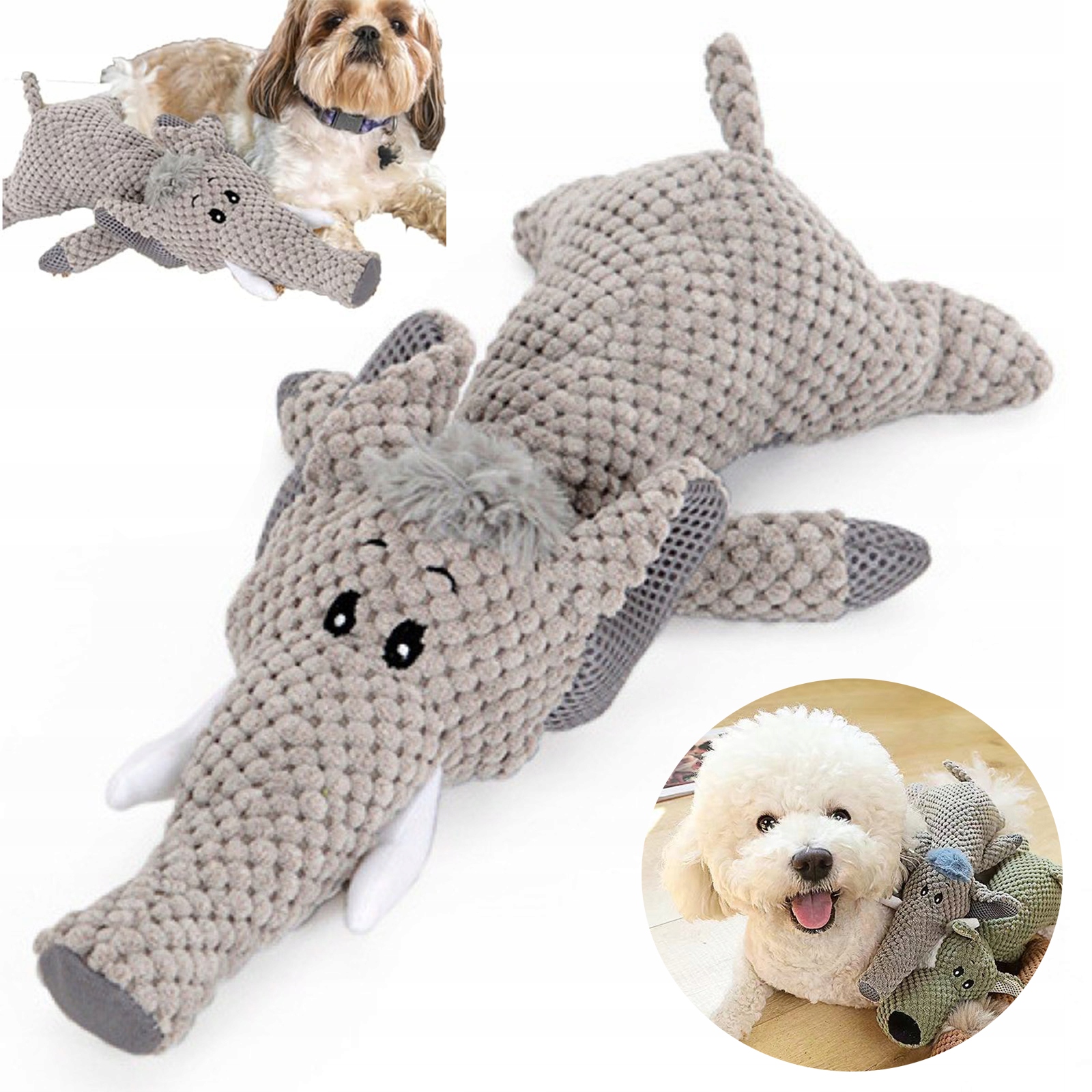 Levně Hračka pro psy Plyšový slon s pískátkem Kousací hračka pro kočky 41,5 cm Šedá